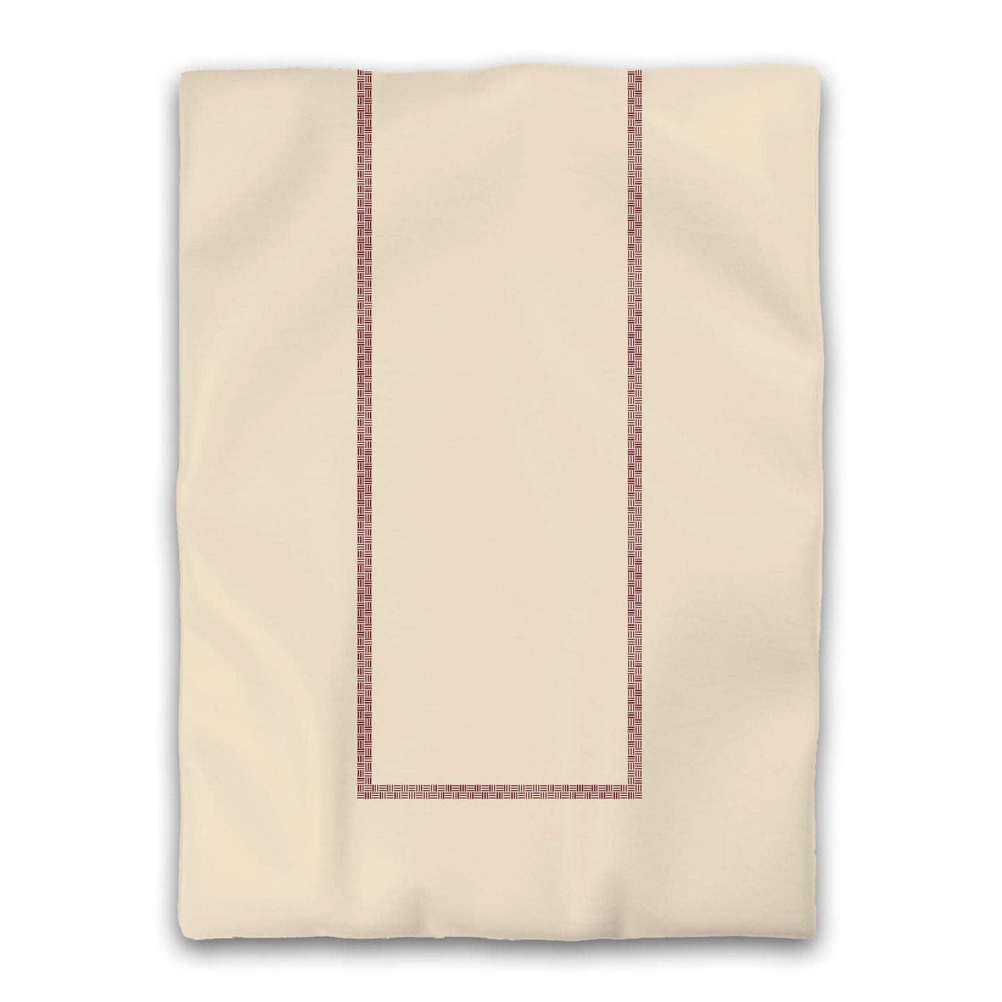 Beige Microfibre Duvet Cover, Burgundy Red Double Weave Motif Print, Classic Border, Twin XL (width x length) 68 x 92 inches / 173 x 234 cm