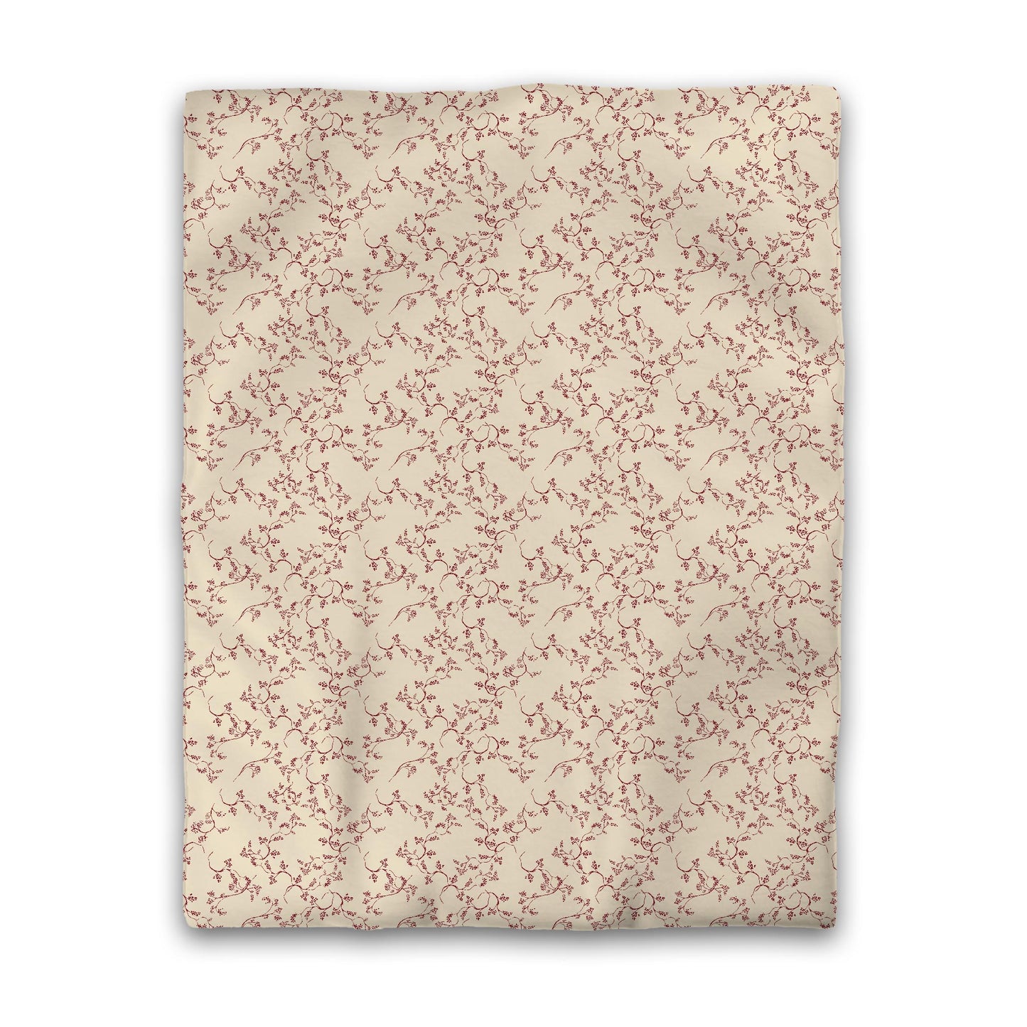 Beige Microfibre Duvet Cover, Burgundy Red Hand-painted Vine Print, Twin (width x length) 68 x 88 inches / 173 x 224 cm