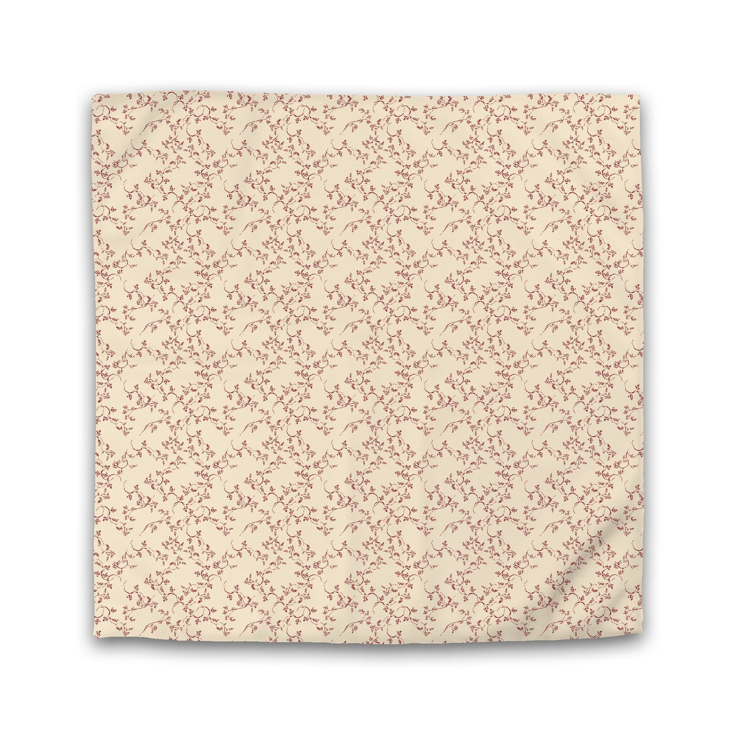 Beige Cotton Sateen Duvet Cover, Burgundy Red Hand-painted Vine Print, Queen (width x length) 90 x 90 inches / 229 x 229 cm