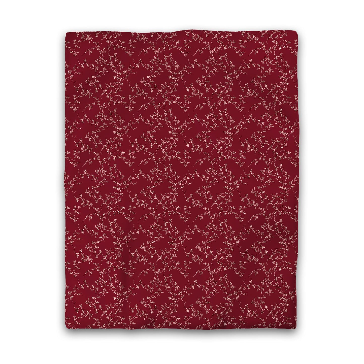 Burgundy Red Microfiber Duvet Cover, Beige Hand-painted Vine Print, Twin (width x length) 68 x 88 inches / 173 x 224 cm