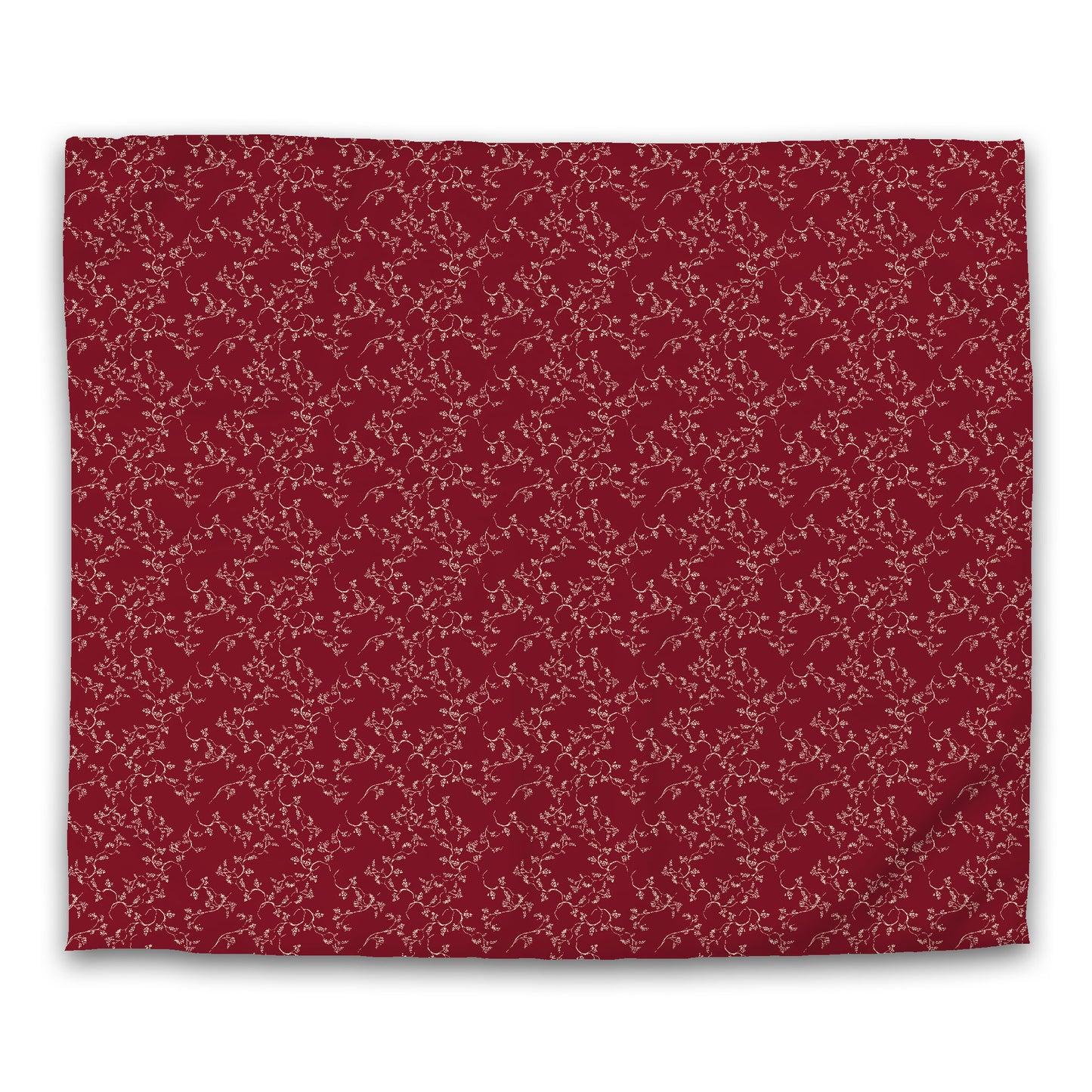 Burgundy Red Cotton Sateen Duvet Cover, Beige Hand-painted Vine Print, King (width x length) 106 x 92 inches / 269 x 234 cm