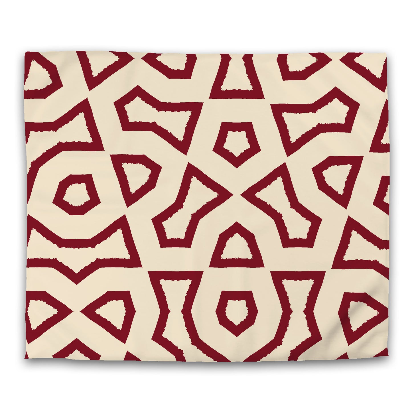Beige Cotton Sateen Duvet Cover, Bold Burgundy Red Graphic, King (width x length) 106 x 92 inches / 269 x 234 cm
