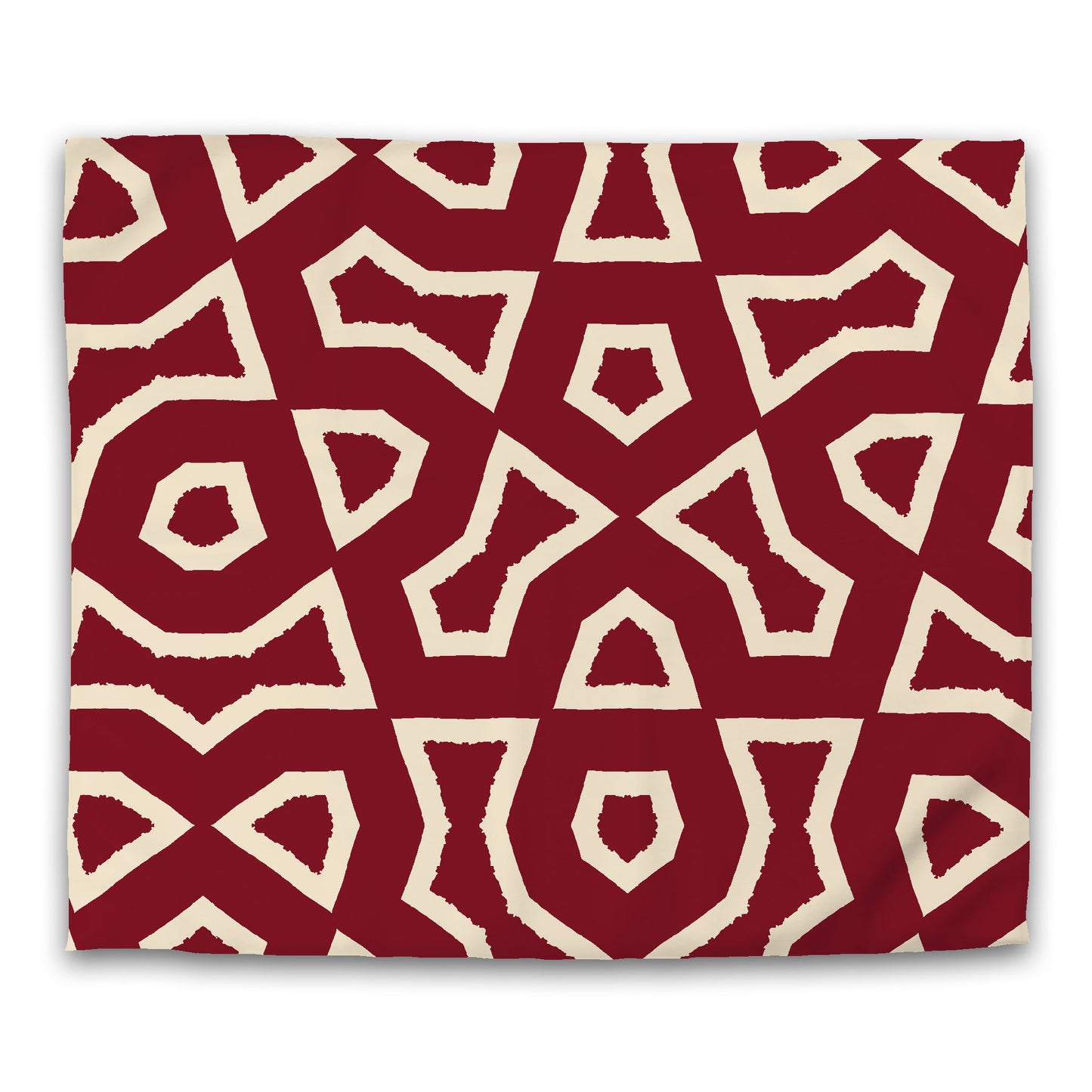 Burgundy Red Cotton Sateen Duvet Cover, Bold Beige Graphic, King (width x length) 106 x 92 inches / 269 x 234 cm