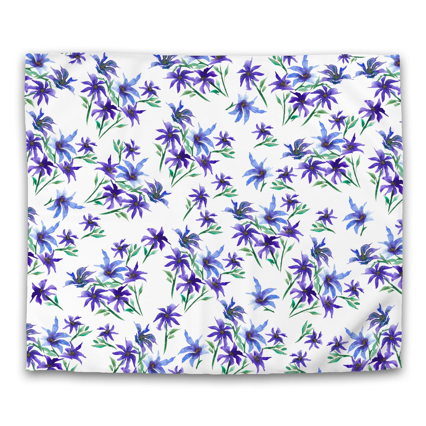 White Microfiber Duvet, Large Purple Floral Print, King - 104 x 88 inches