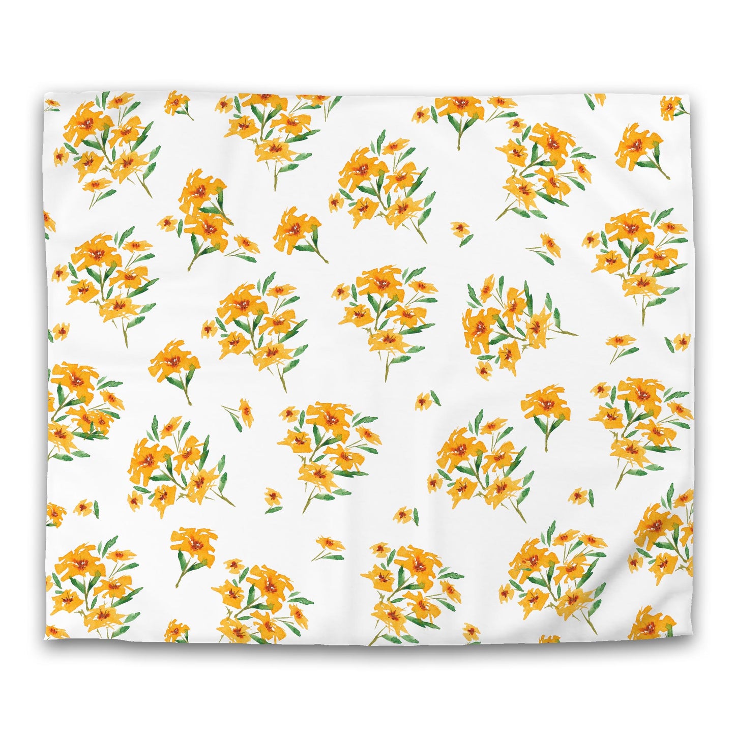 White Microfiber Duvet, Large Yellow-Orange Floral Print, King - 104 x 88 inches