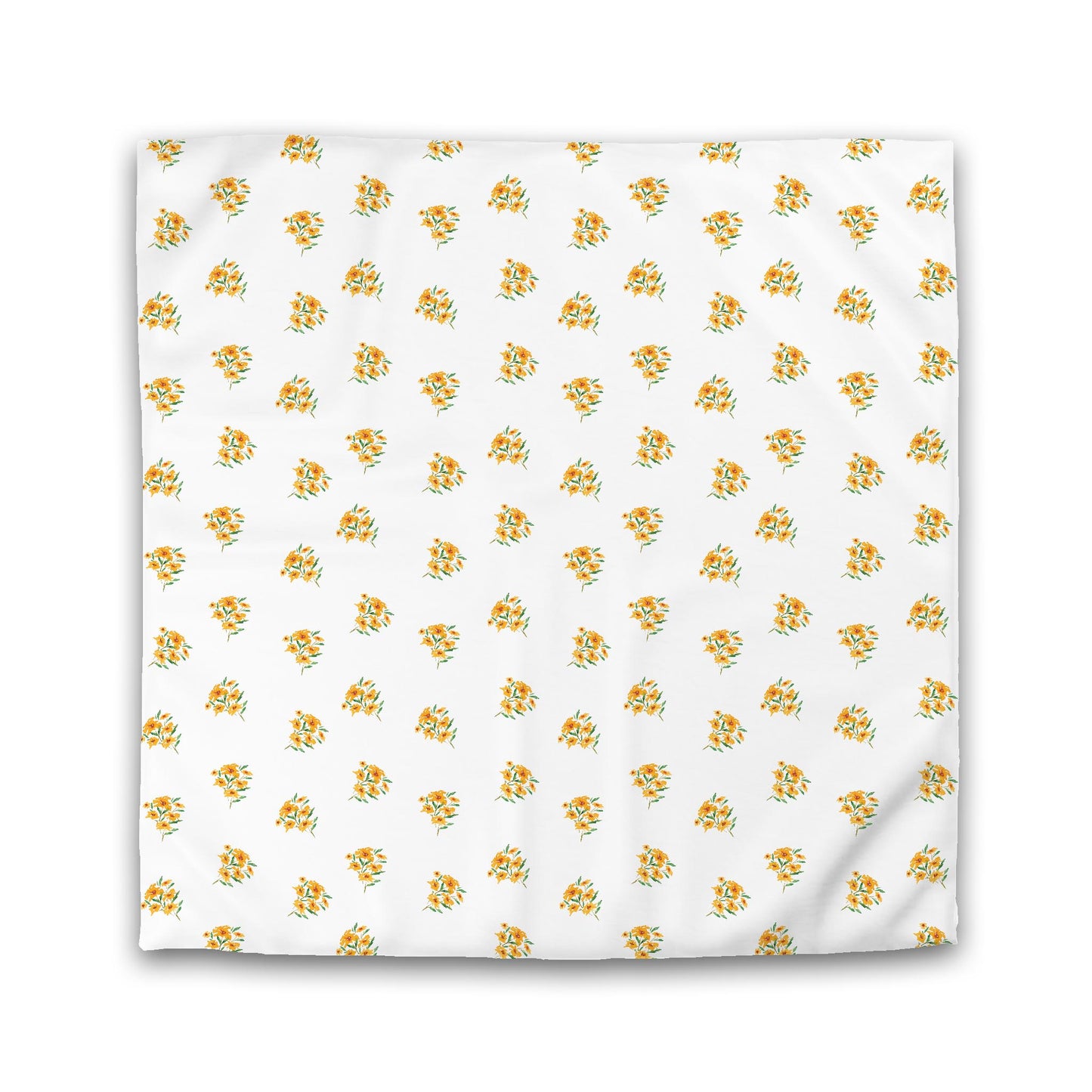 Off-White Cotton Sateen Duvet, Medium Yellow-Orange Floral Pattern, Queen - 90 x 90 inches
