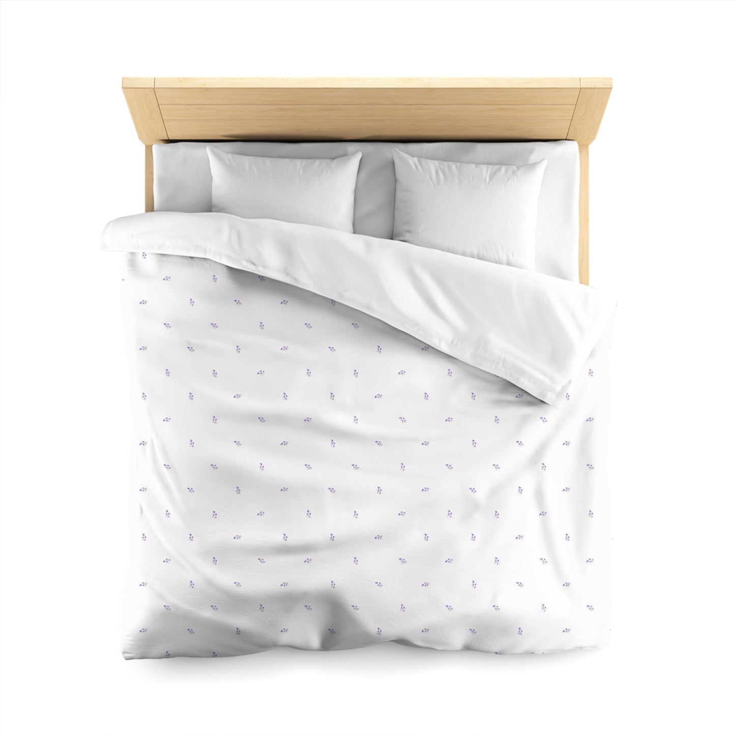 Off-White Cotton Sateen Duvet, Small Purple Floral Pattern, Queen - 90 x 90 inches