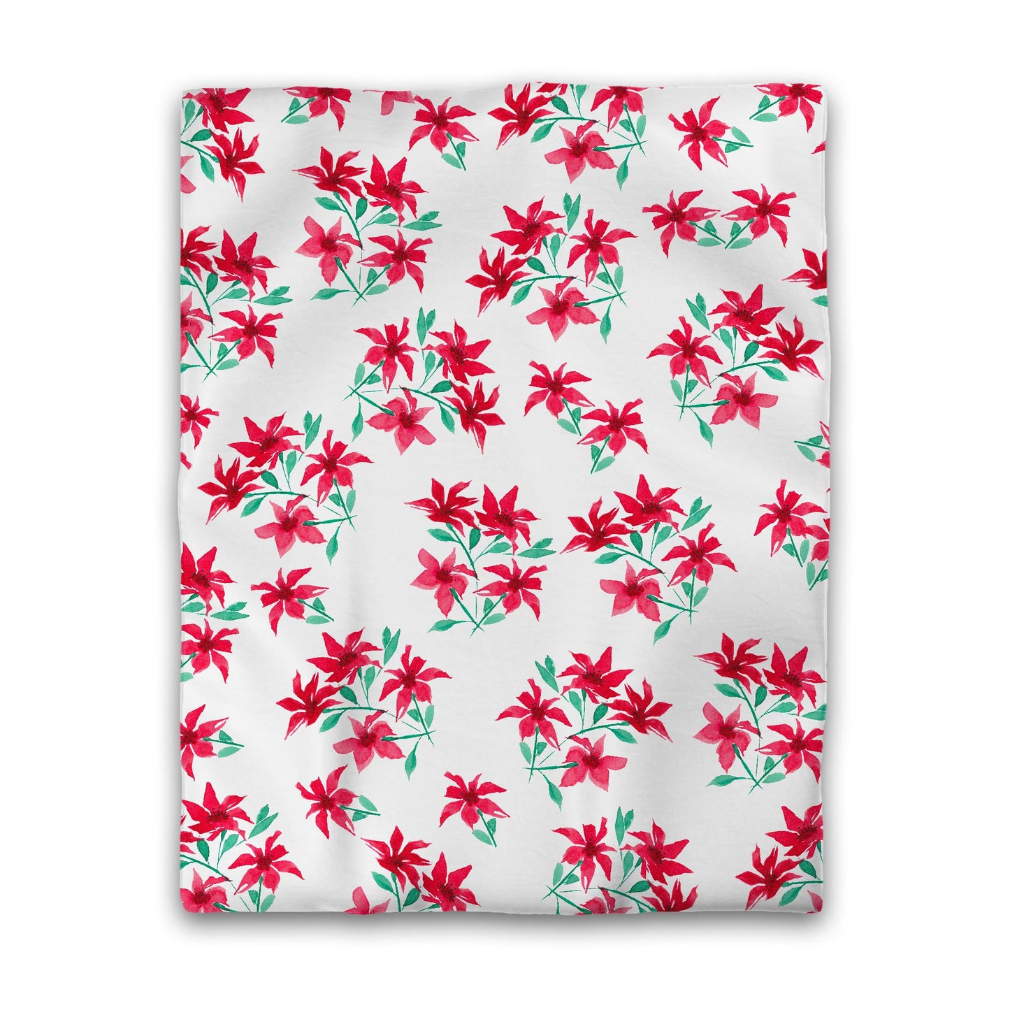 Off-White Cotton Sateen Duvet, Large Red Floral Print, Twin - 70 x 90 inches