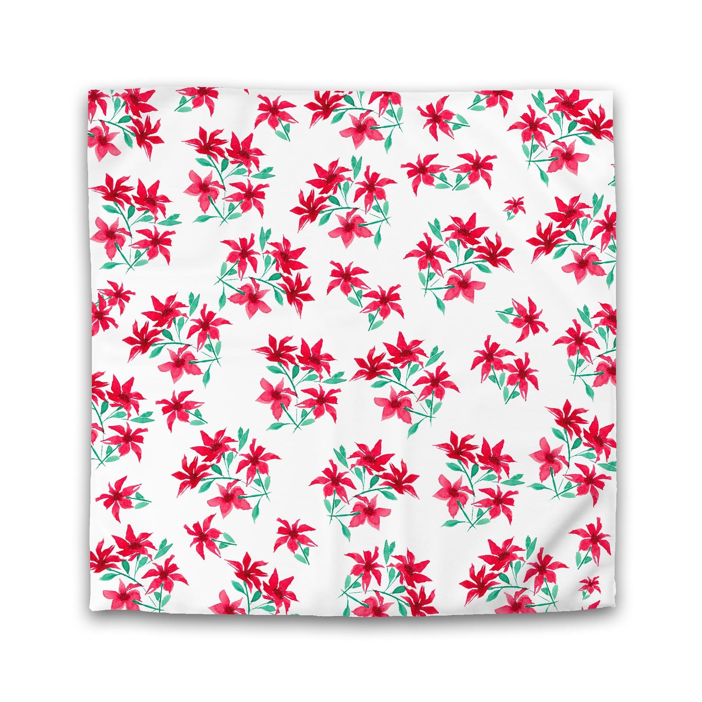 Off-White Cotton Sateen Duvet, Large Red Floral Print, Queen - 90 x 90 inches