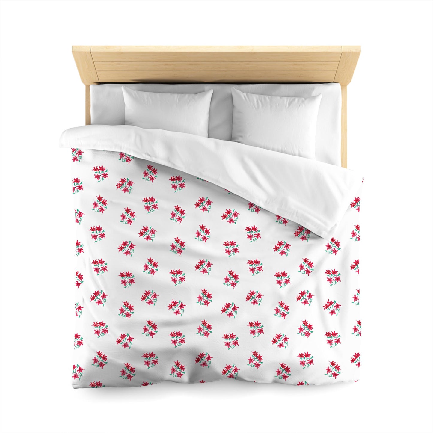 Off-White Cotton Sateen Duvet, Medium Red Floral Pattern, Queen - 90 x 90 inches