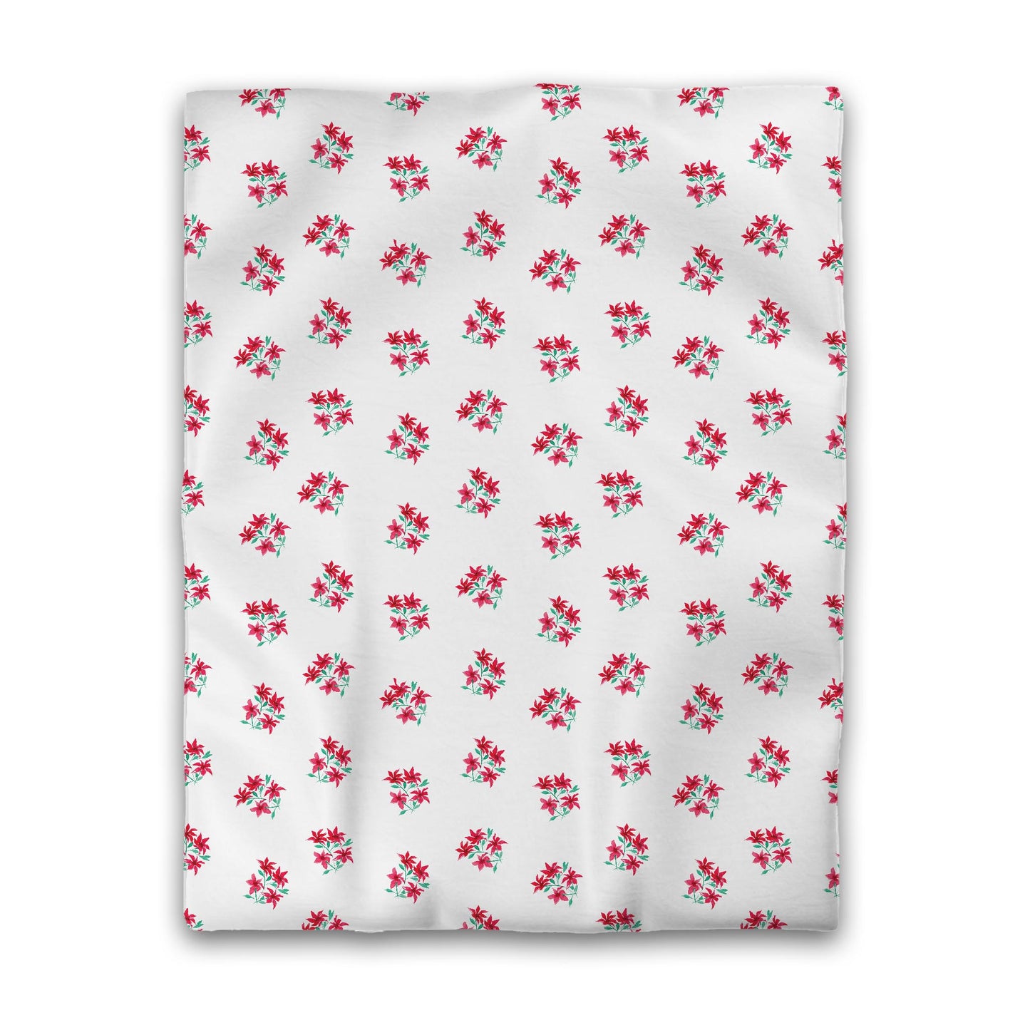 Off-White Cotton Sateen Duvet, Medium Red Floral Pattern, Twin - 70 x 90 inches