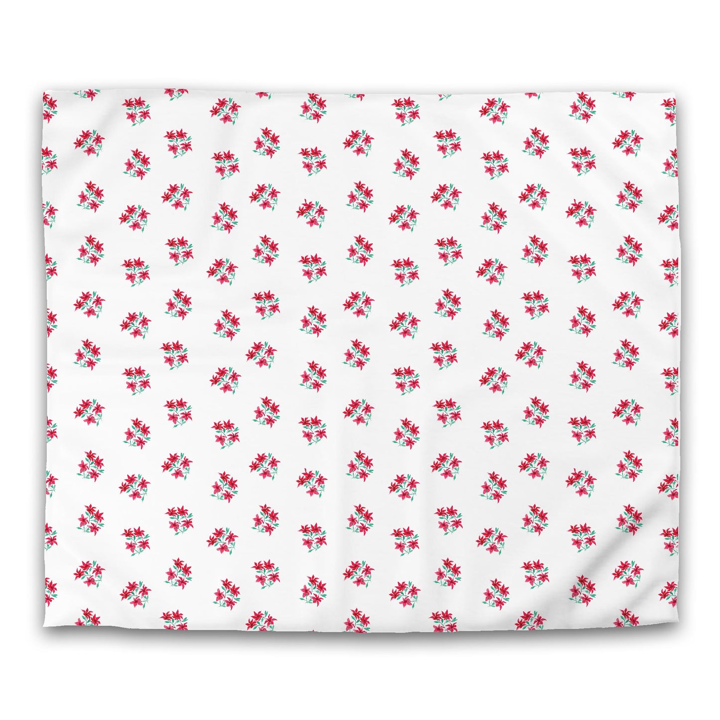 Off-White Cotton Sateen Duvet, Medium Red Floral Pattern, King - 106 x 92 inches