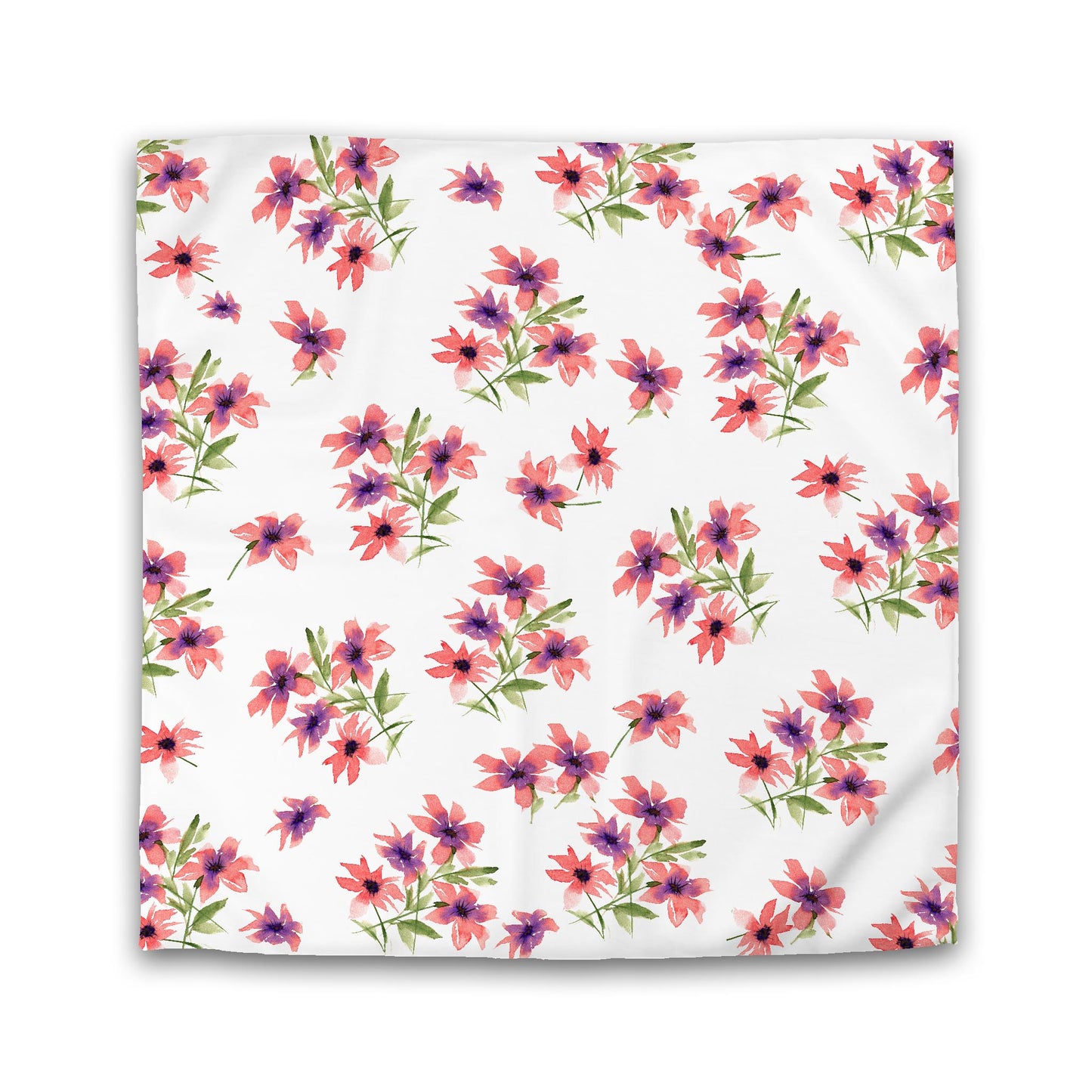 Off-White Cotton Sateen Duvet, Large Pink Floral Print, Queen - 90 x 90 inches