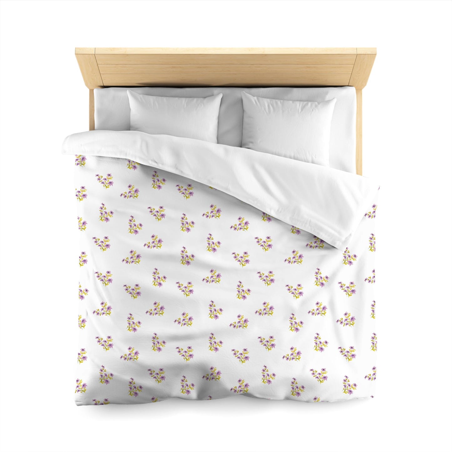 Off-White Cotton Sateen Duvet, Medium Mauve Floral Pattern, Queen - 90 x 90 inches