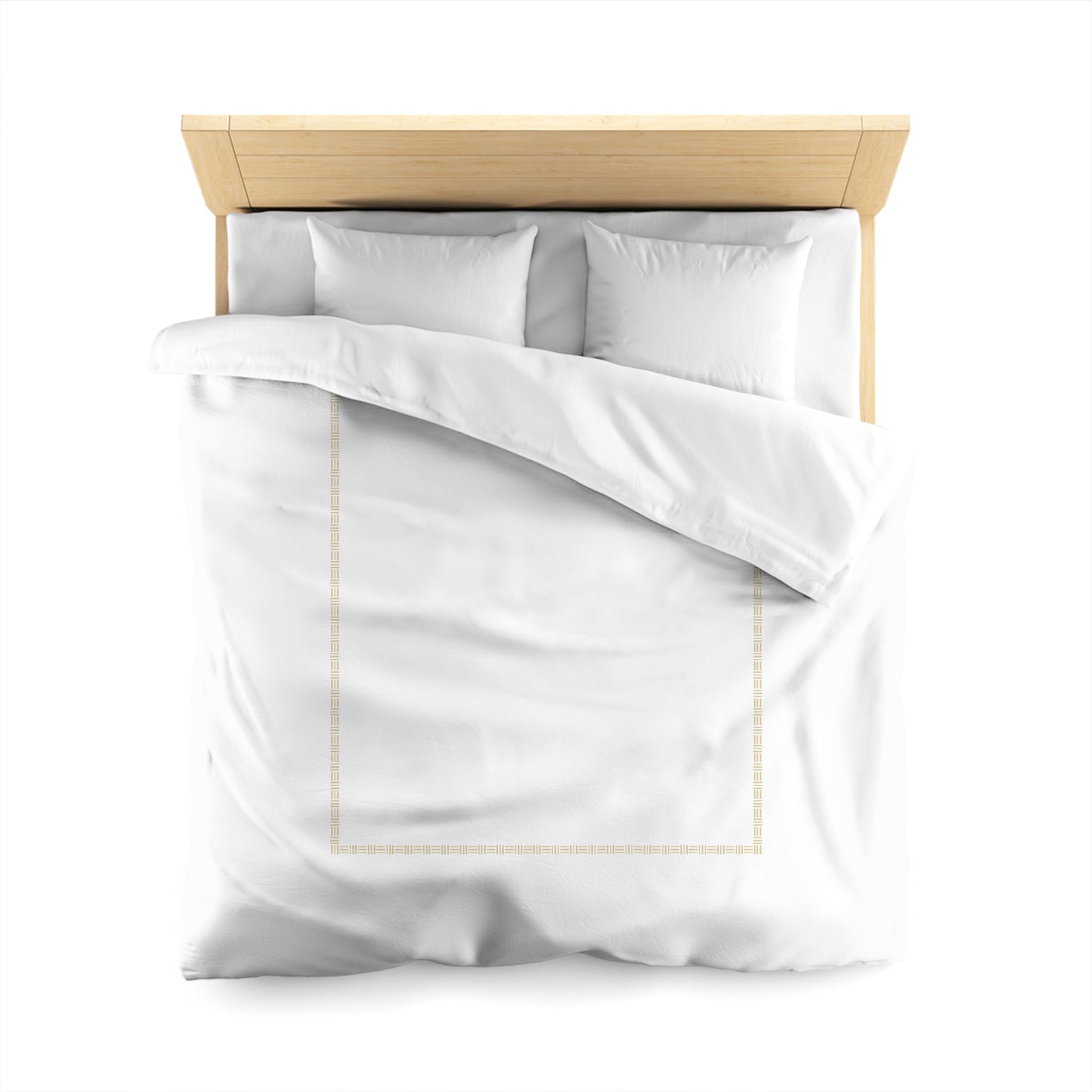 White Microfiber Duvet Cover, Desert Sand Single Weave Motif Print, Classic Border, Queen (width x length) 88 x 88 inches / 224 x 224 cm