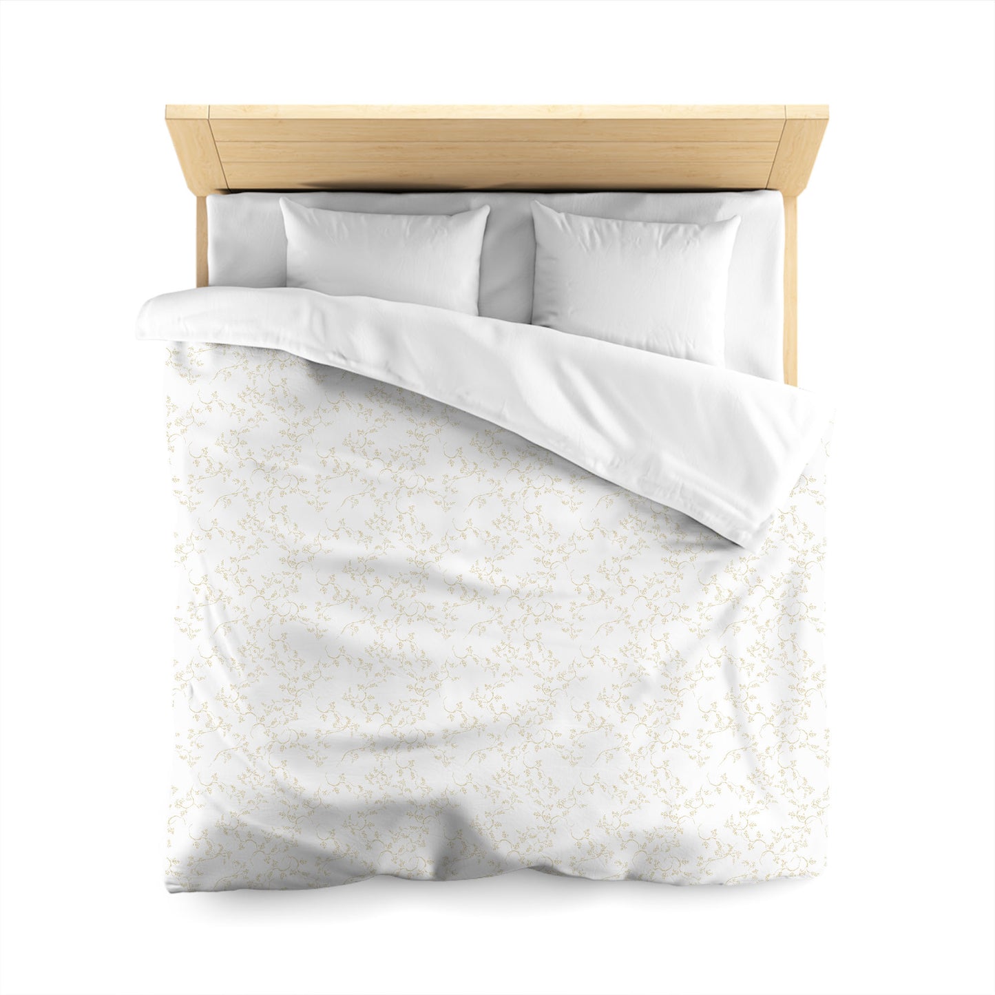 Off-white Cotton Sateen Duvet Cover, Desert Sand Hand-painted Vine Print, Queen (width x length) 90 x 90 inches / 229 x 229 cm