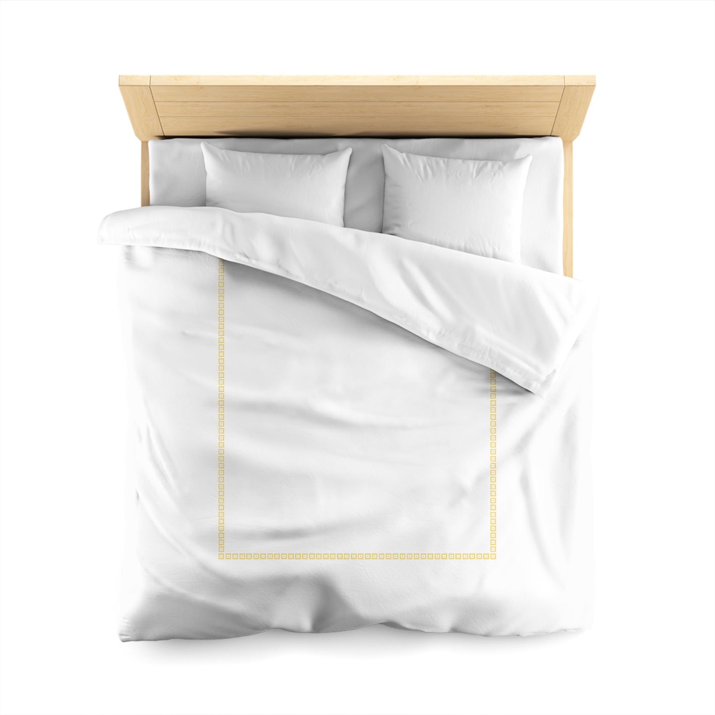 White Microfiber Duvet Cover, Yellow Repeating Square Motif Print, Classic Border, Queen (width x length) 88 x 88 inches / 224 x 224 cm