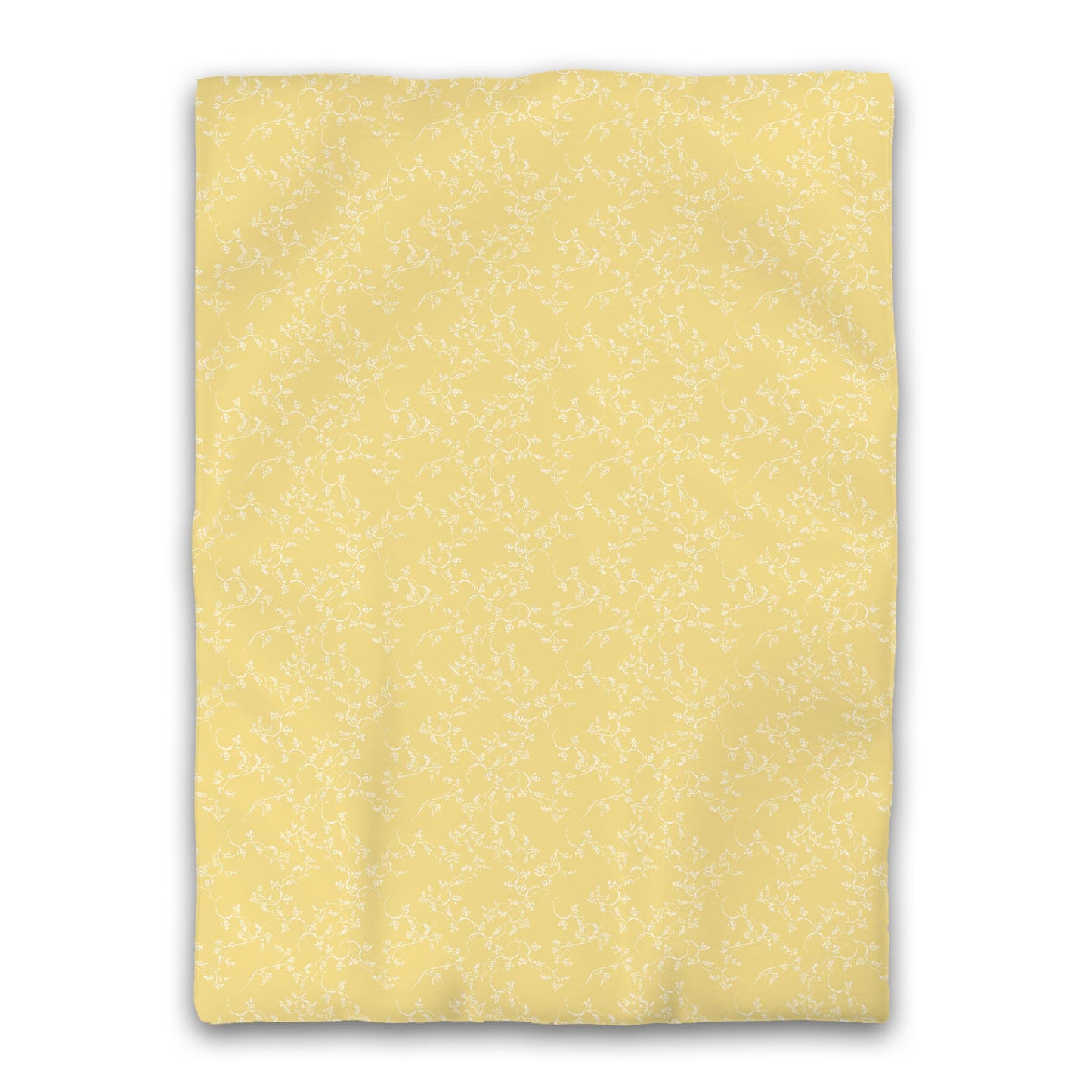 Yellow Microfiber Duvet Cover, White Hand-painted Vine Print, Twin XL (width x length) 68 x 92 inches / 173 x 234 cm