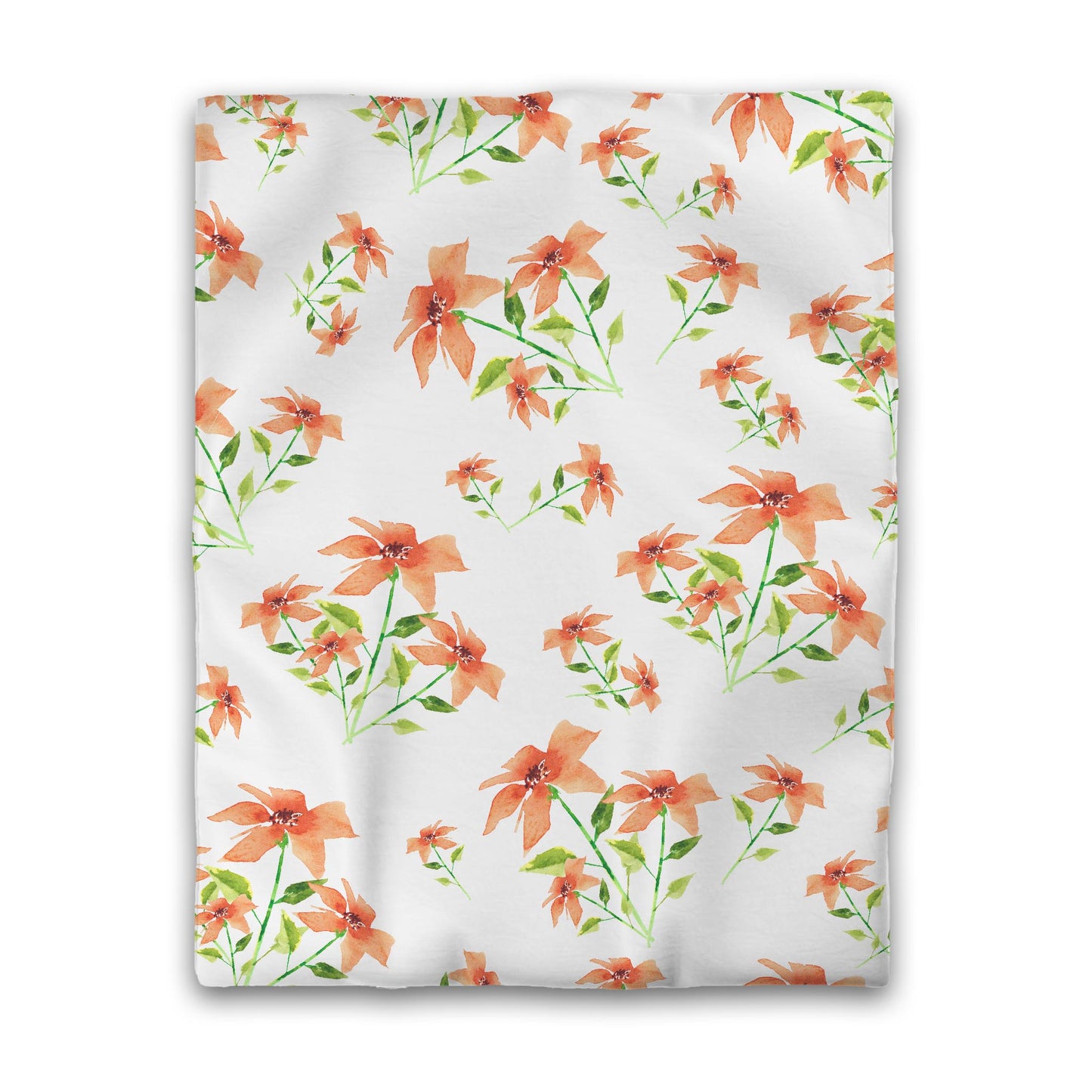 Off-White Cotton Sateen Duvet, Large Pale Orange Floral Print, Twin - 70 x 90 inches