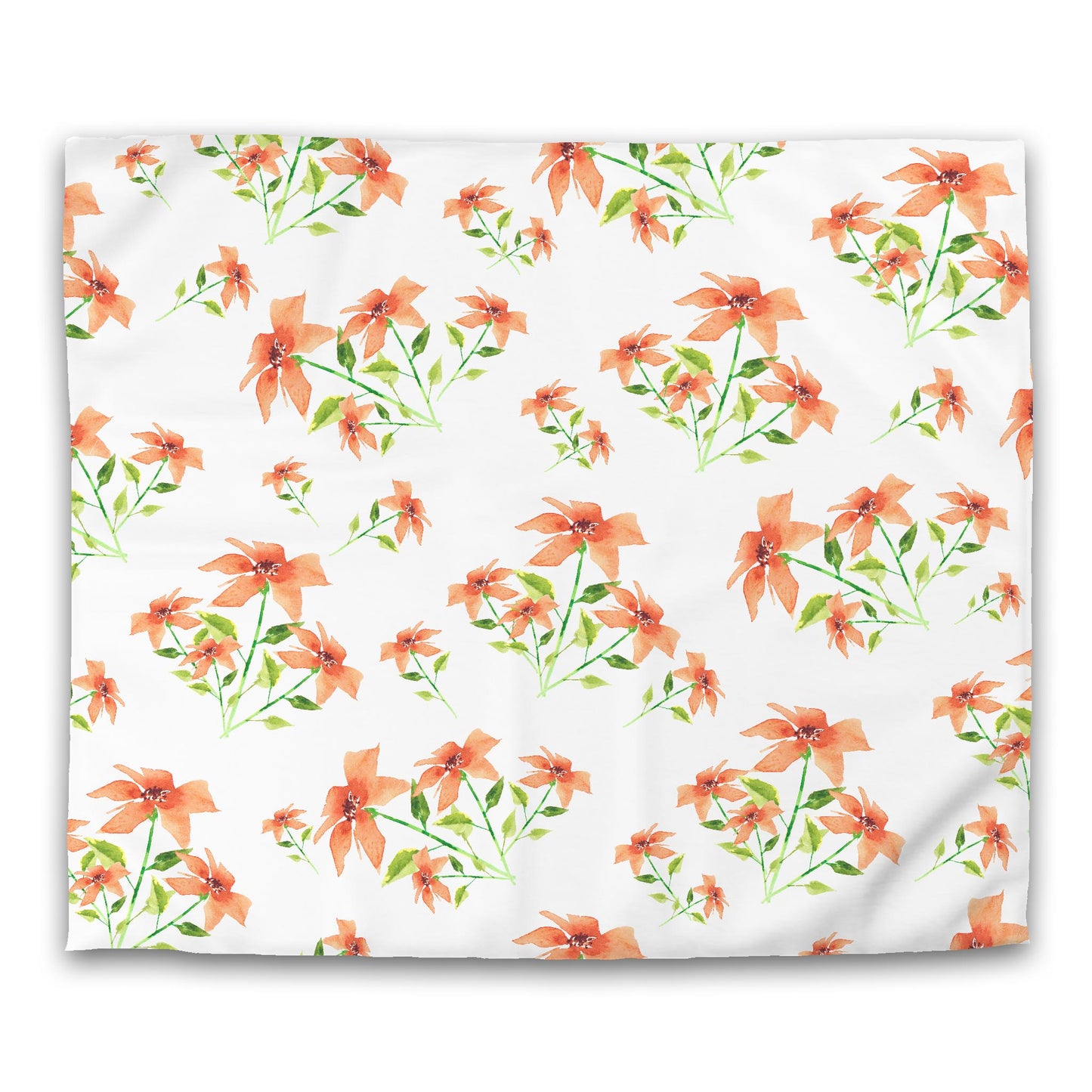 White Microfiber Duvet, Large Pale Orange Floral Print, King - 104 x 88 inches
