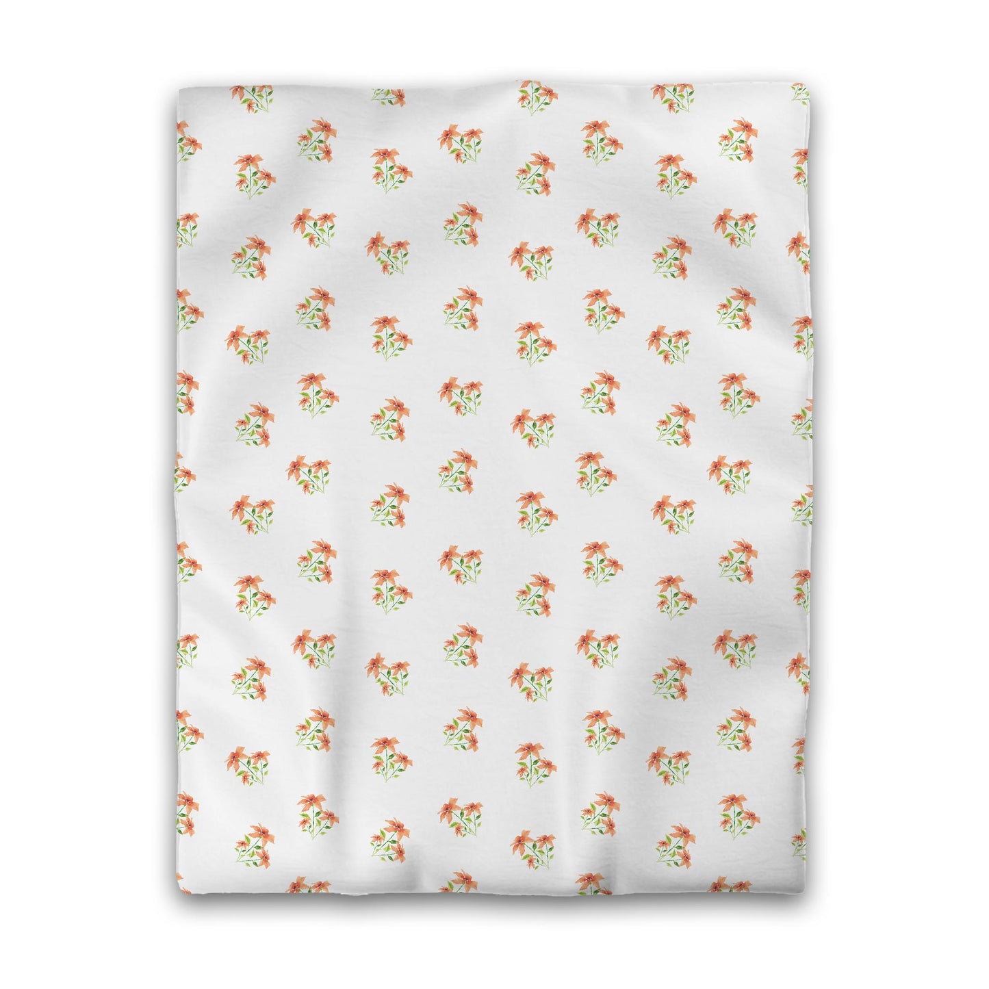 Off-White Cotton Sateen Duvet, Medium Pale Orange Floral Pattern, Twin - 70 x 90 inches