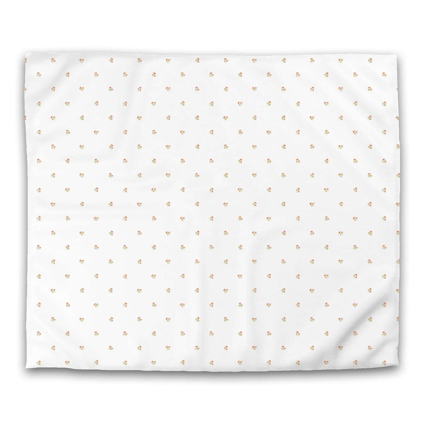 Off-White Cotton Sateen Duvet, Small Pale Orange Floral Pattern, King - 106 x 92 inches