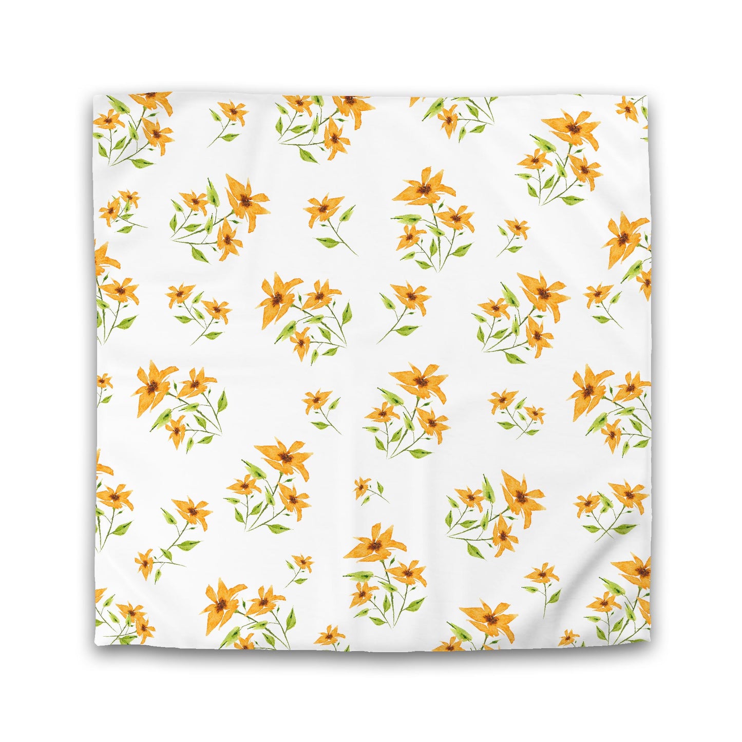 Off-White Cotton Sateen Duvet, Large Yellow-Orange Floral Print, Queen - 90 x 90 inches