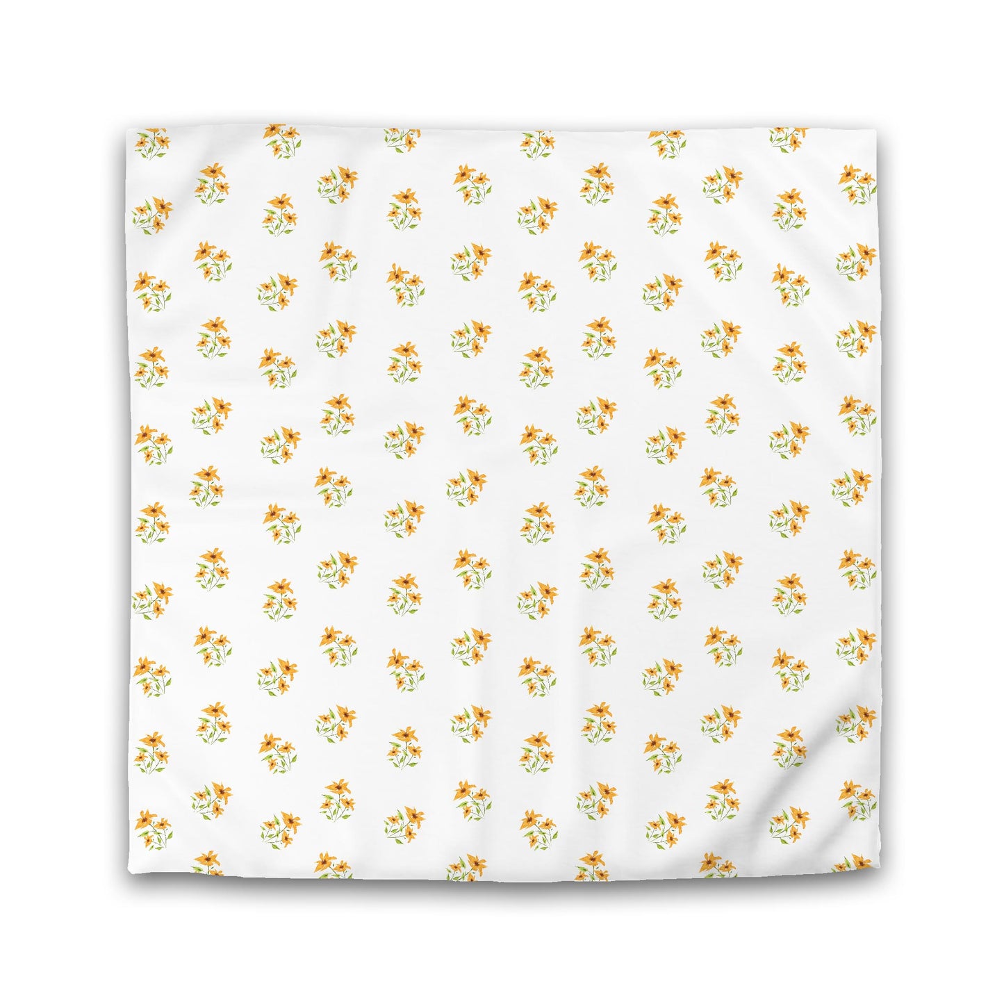 Off-White Cotton Sateen Duvet, Medium Yellow-Orange Floral Pattern, Queen - 90 x 90 inches