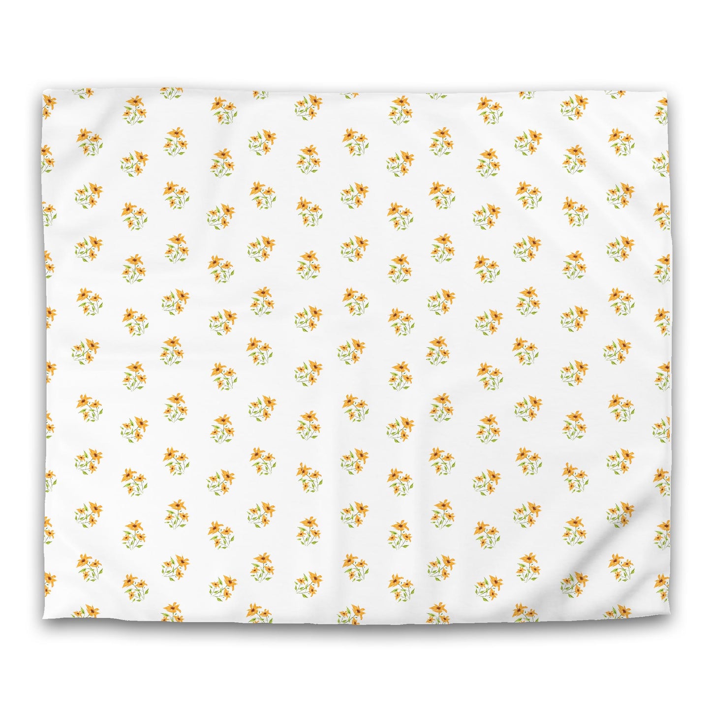 Off-White Cotton Sateen Duvet, Medium Yellow-Orange Floral Pattern, King - 106 x 92 inches