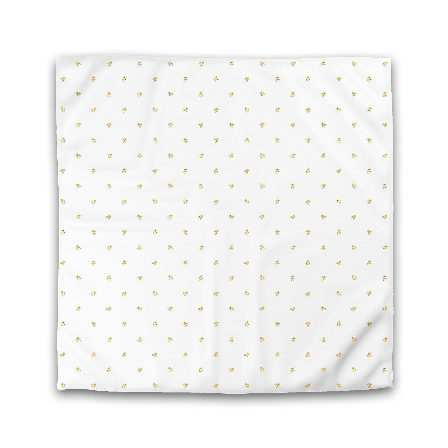 Off-White Cotton Sateen Duvet, Small Yellow-Orange Floral Pattern, Double - 81 x 81 inches