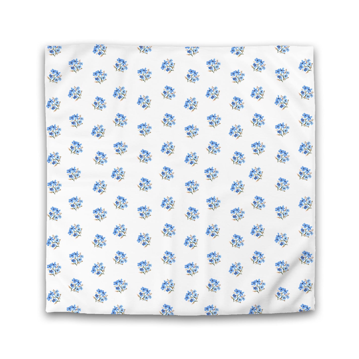Off-White Cotton Sateen Duvet, Medium Blue Floral Pattern, Queen - 90 x 90 inches