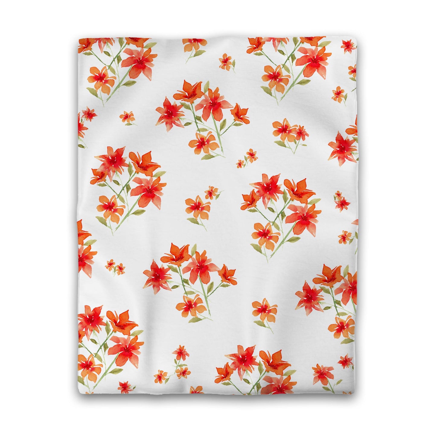 Off-White Cotton Sateen Duvet, Large Red Floral Print, Twin - 70 x 90 inches