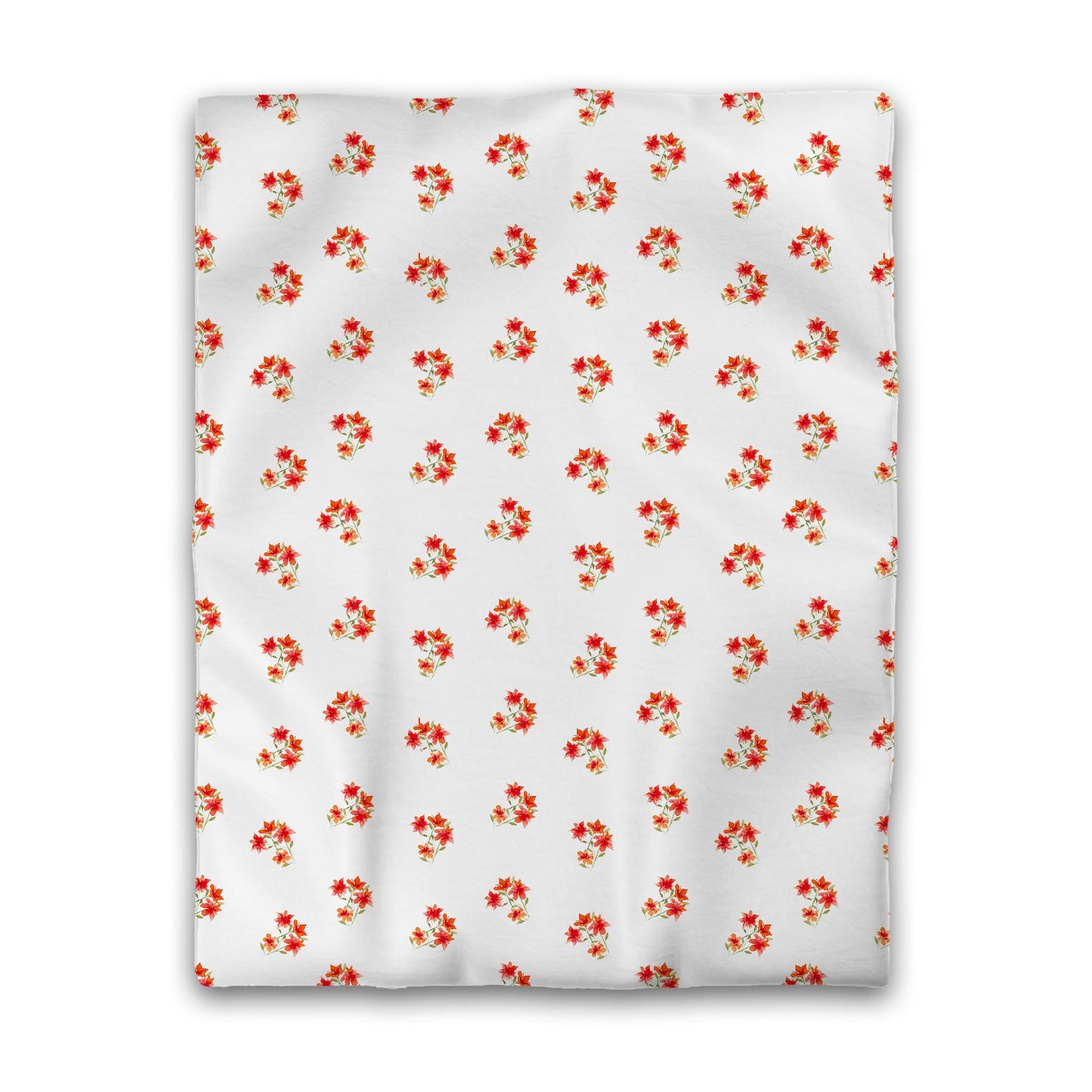 White Microfiber Duvet, Medium Red Floral Pattern, Twin - 68 x 88 inches