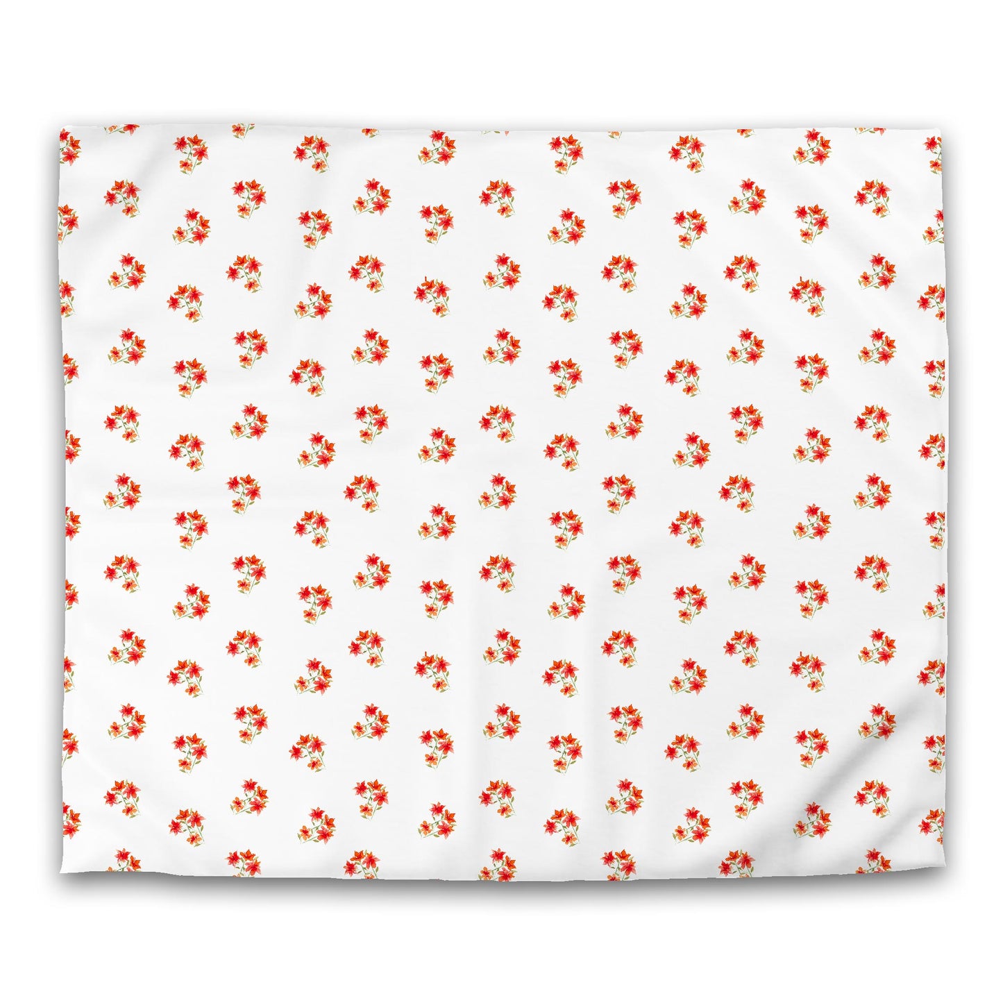White Microfiber Duvet, Medium Red Floral Pattern, King - 104 x 88 inches