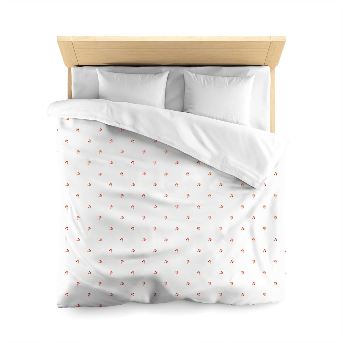 White Microfiber Duvet, Small Red Floral Pattern, Queen - 88 x 88 inches