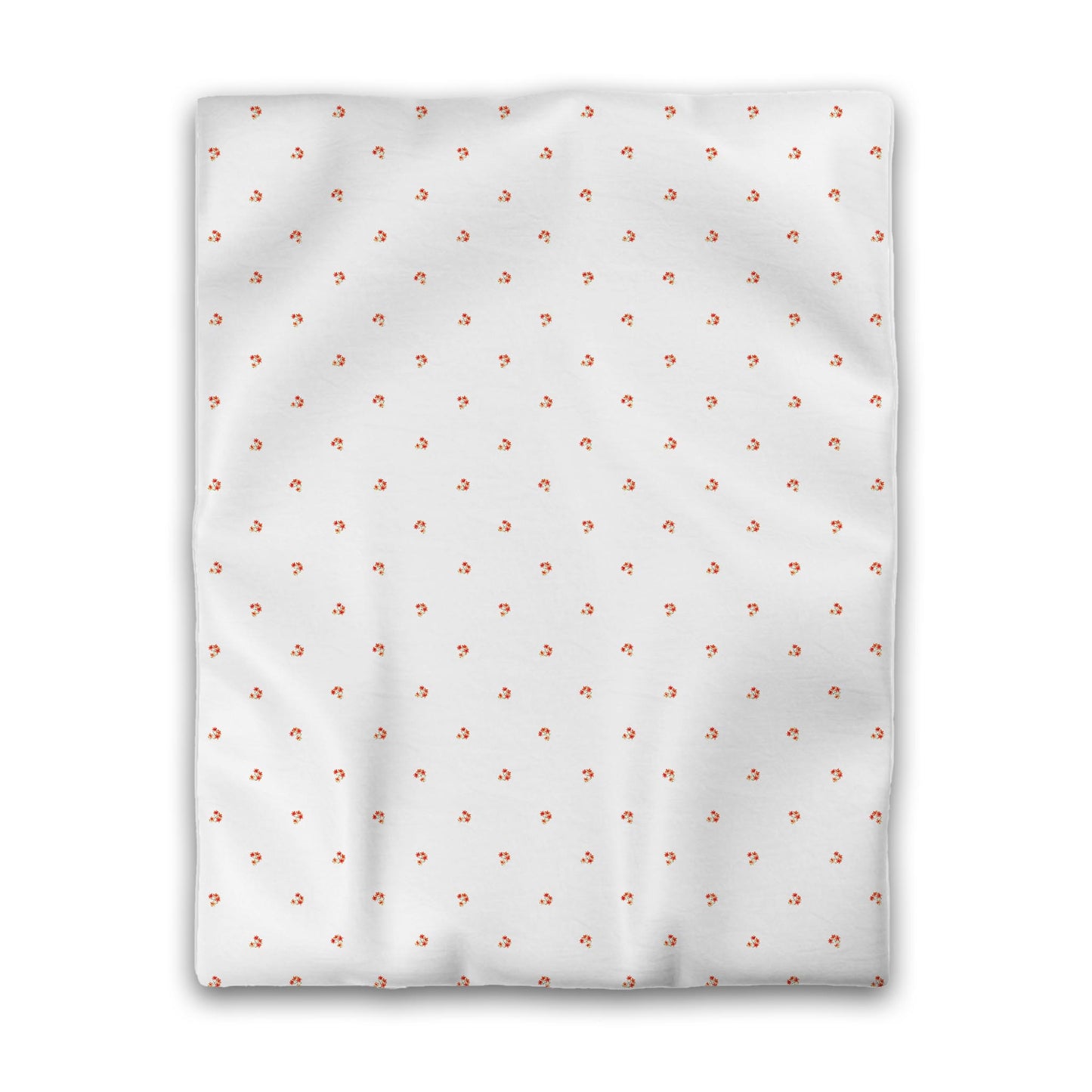 Off-White Cotton Sateen Duvet, Small Red Floral Pattern, Twin - 70 x 90 inches