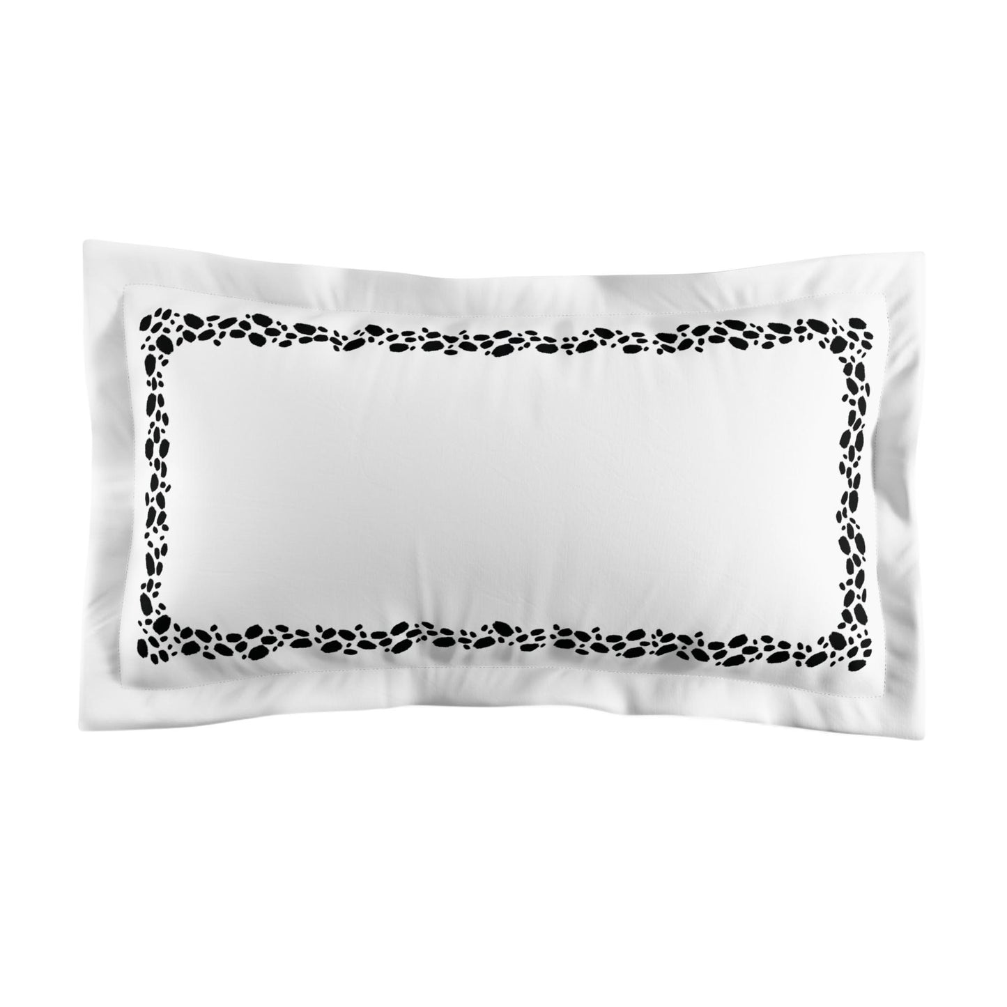 White Microfiber Pillow Sham with Flange, Black Hand-painted Dab Motif Print, Classic Border, Tan Reverse Side, Standard (width x length) 22 x 30 inches / 56 x 76 cm