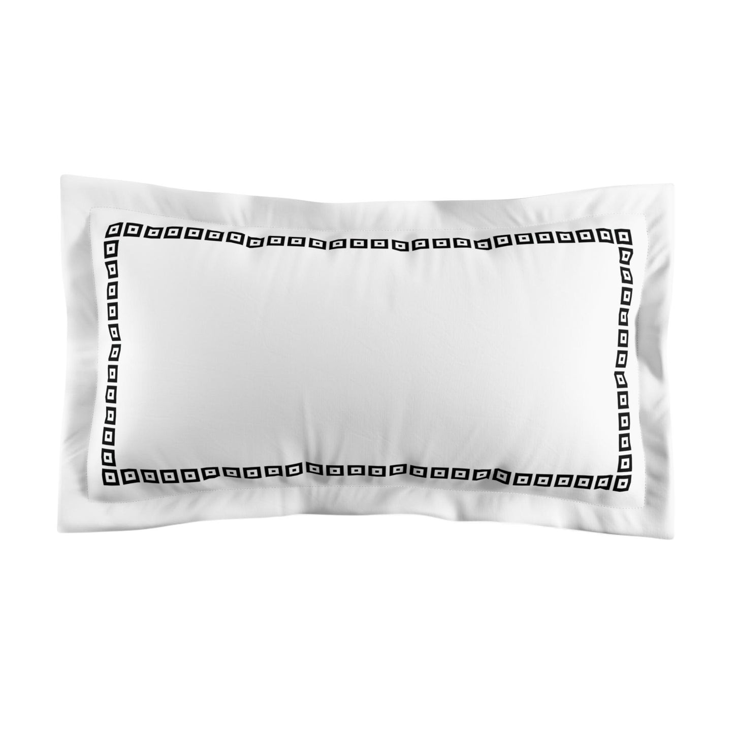 White Microfiber Pillow Sham with Flange, Black Repeating Square Motif Print, Classic Border, Tan Reverse Side, Standard (width x length) 22 x 30 inches / 56 x 76 cm