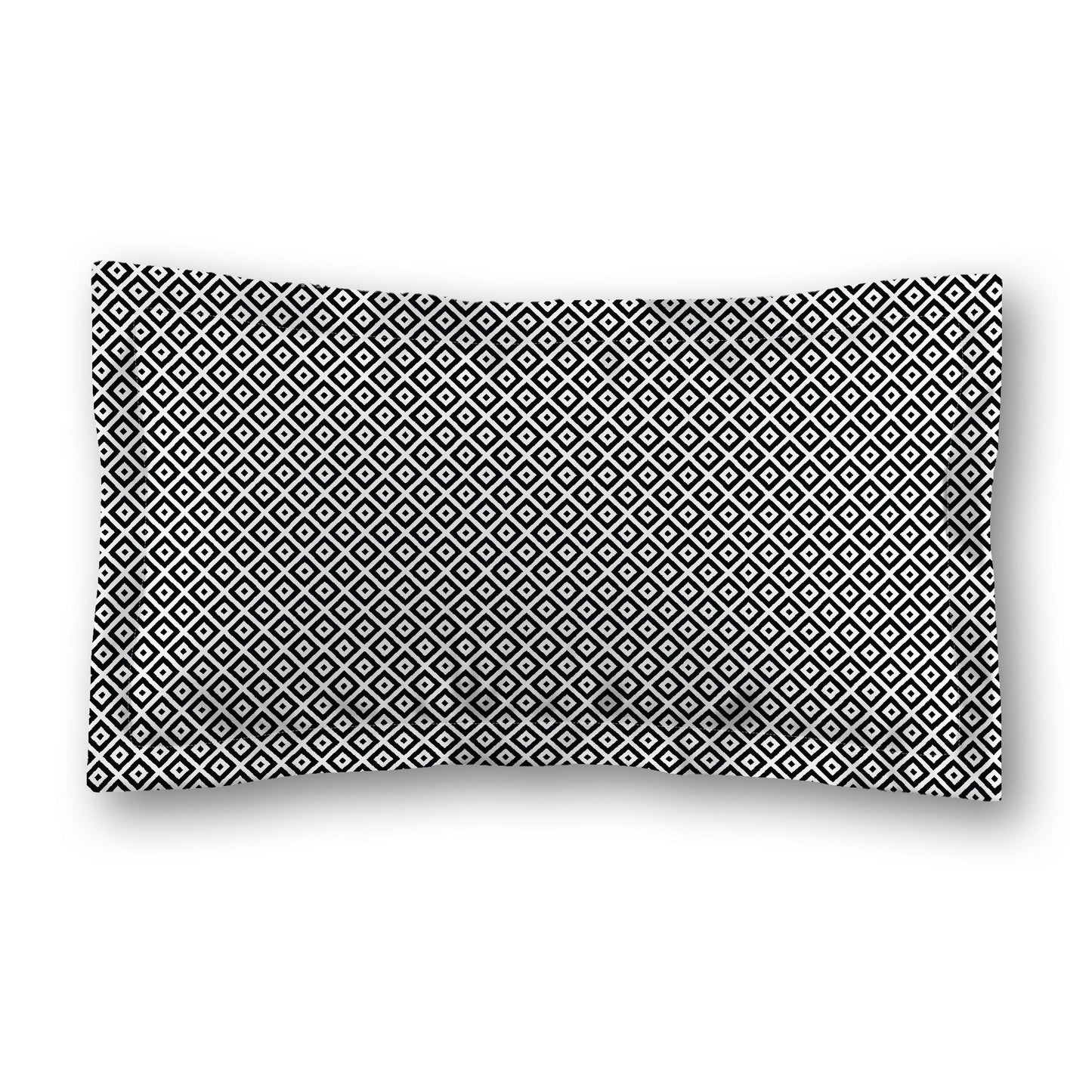 White Microfiber Pillow Sham with Flange, Black Repeating Square Motif Print, Tan Reverse Side, Standard (width x length) 22 x 30 inches / 56 x 76 cm