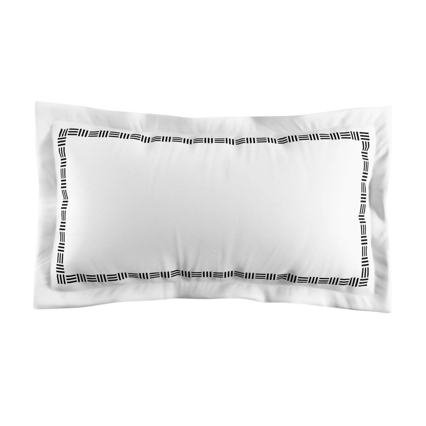 White Microfiber Pillow Sham with Flange, Black Single Weave Motif Print, Classic Border, Tan Reverse Side, Standard (width x length) 22 x 30 inches / 56 x 76 cm