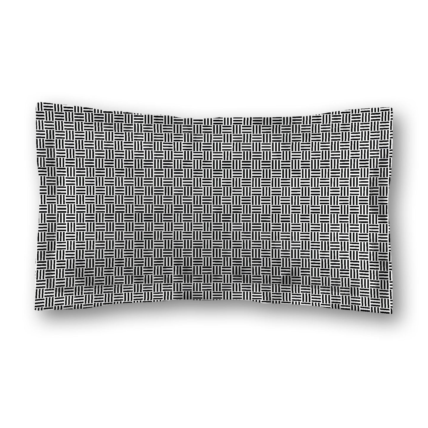 White Microfiber Pillow Sham with Flange, Black Single Weave Motif Print, Tan Reverse Side, Standard (width x length) 22 x 30 inches / 56 x 76 cm