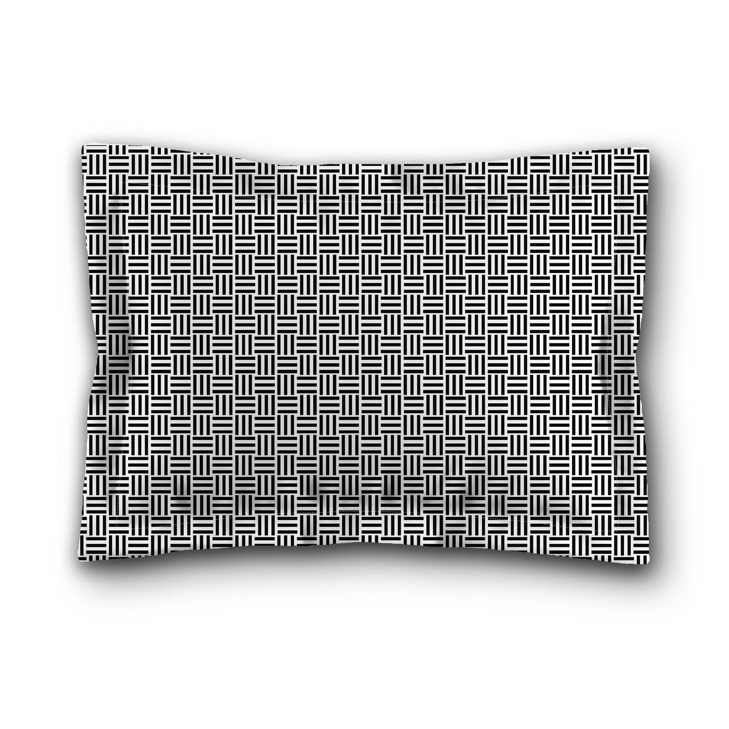 White Microfiber Pillow Sham with Flange, Black Single Weave Motif Print, Tan Reverse Side, King (width x length) 22 x 38 inches / 56 x 97 cm