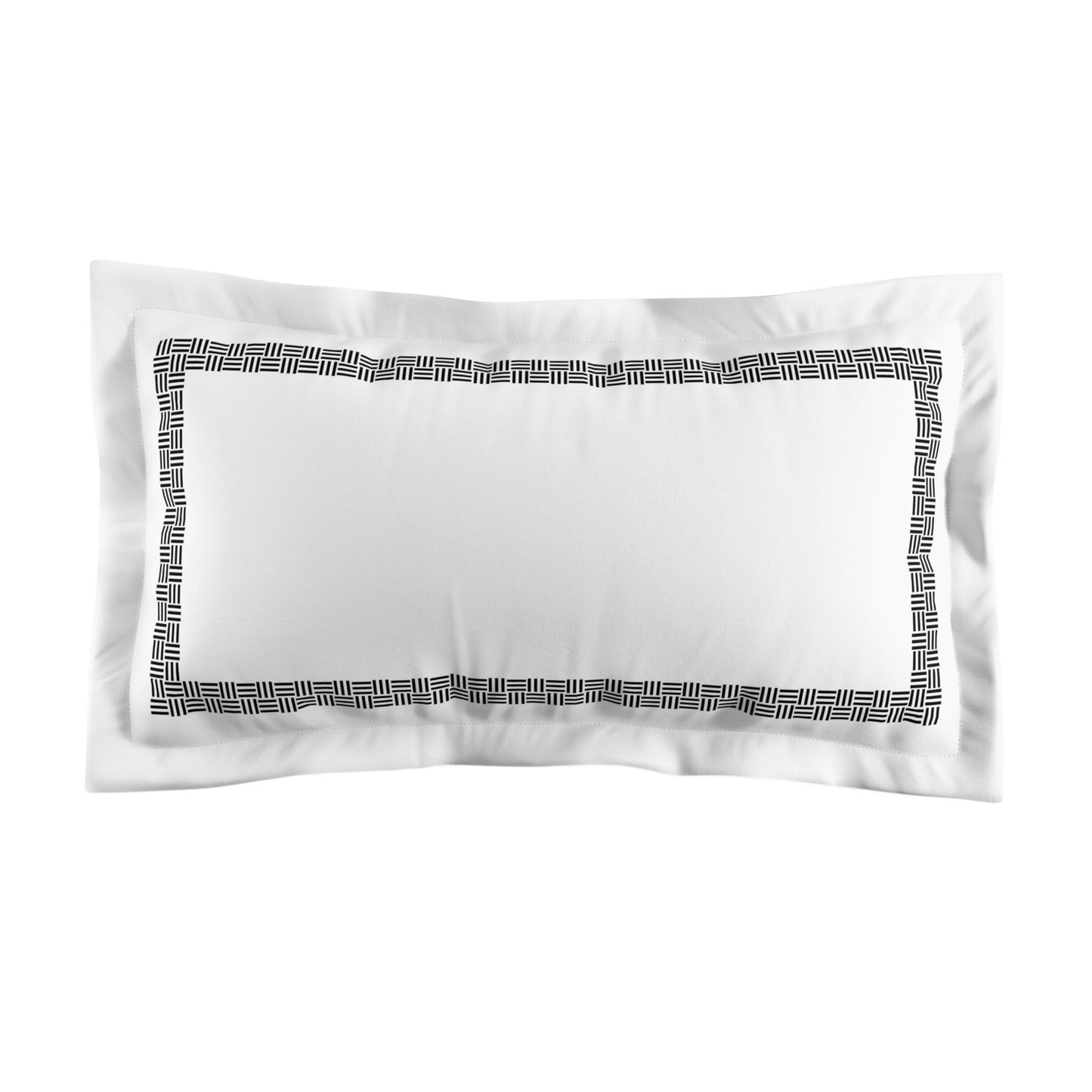 White Microfiber Pillow Sham with Flange, Black Double Weave Motif Print, Classic Border, Tan Reverse Side, Standard (width x length) 22 x 30 inches / 56 x 76 cm