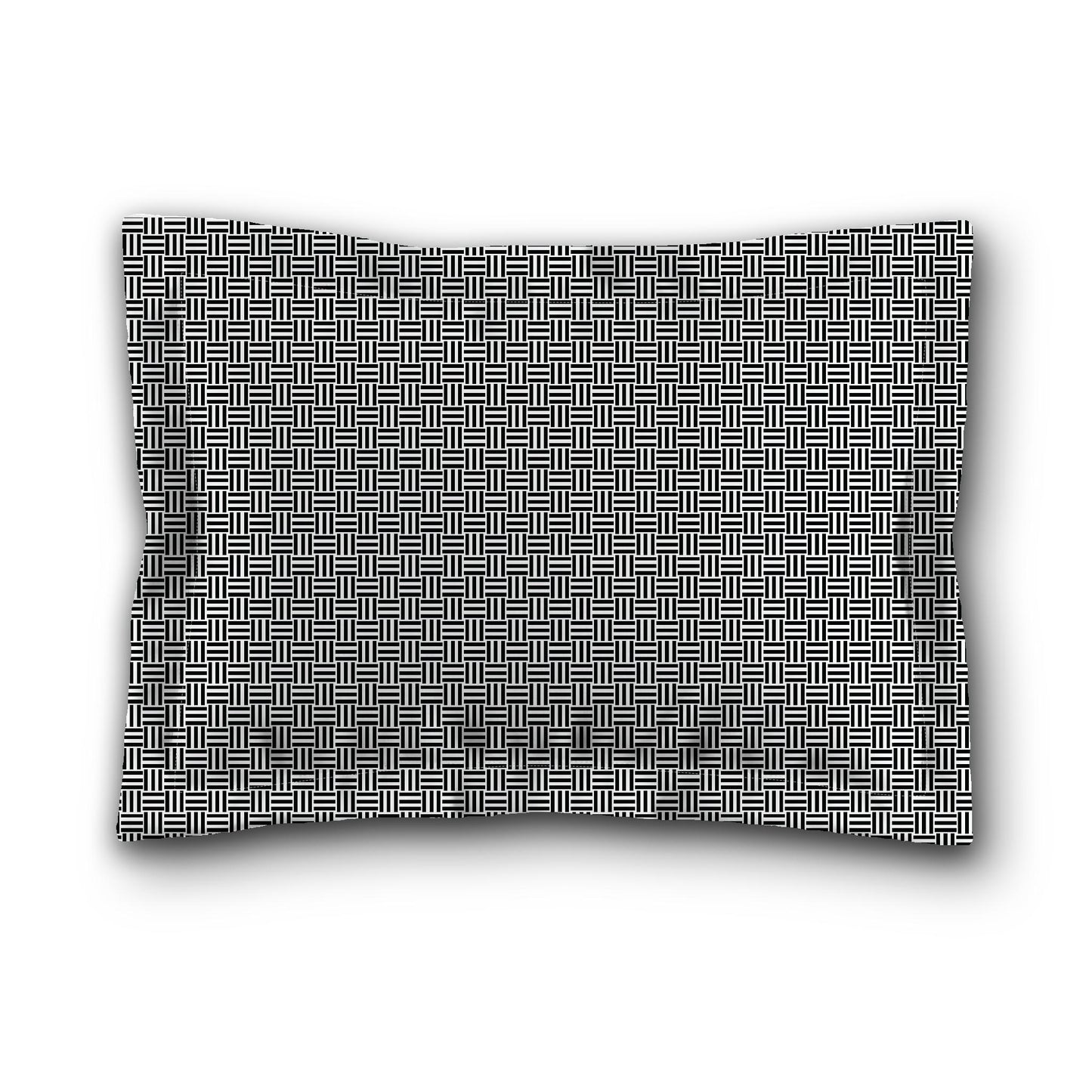 White Microfiber Pillow Sham with Flange, Black Double Weave Motif Print, Tan Reverse Side, King (width x length) 22 x 38 inches / 56 x 97 cm