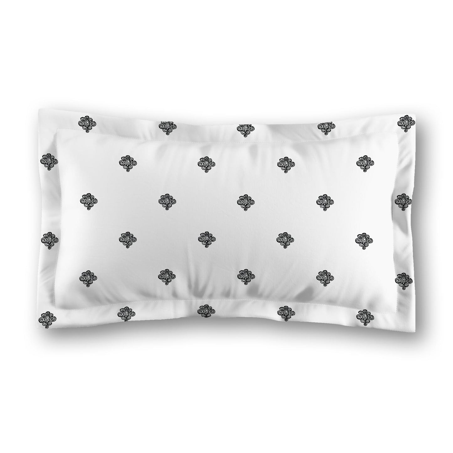 White Microfiber Pillow Sham with Flange, Black Hand-painted Swizzle Motif Print, Tan Reverse Side, Standard (width x length) 22 x 30 inches / 56 x 76 cm