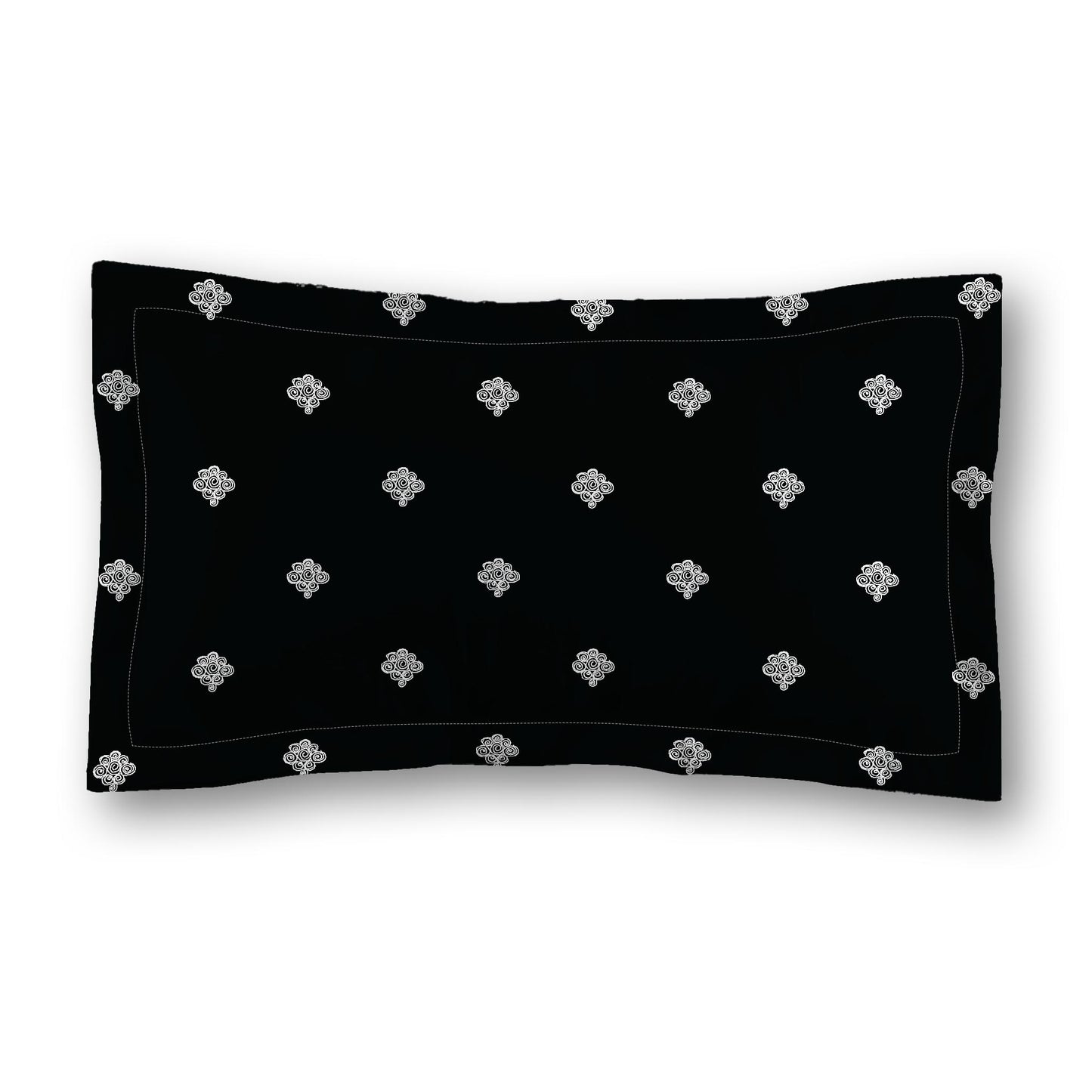 Black Microfiber Pillow Sham with Flange, White Hand-painted Swizzle Motif Print, Tan Reverse Side, Standard (width x length) 22 x 30 inches / 56 x 76 cm