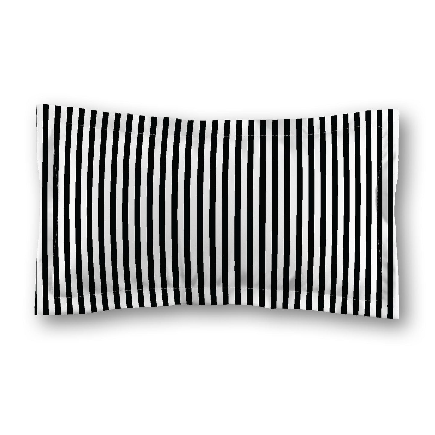 White Microfiber Sham with Flange, Thin Black Bars on Front, Tan Reverse Side, Standard (width x length) 22 x 30 inches / 56 x 76 cm