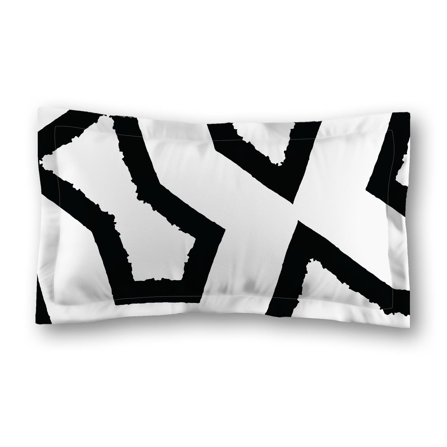 White Microfiber Sham with Flange, Bold Black Graphic on Front, Tan Reverse Side, Standard (width x length) 22 x 30 inches / 56 x 76 cm