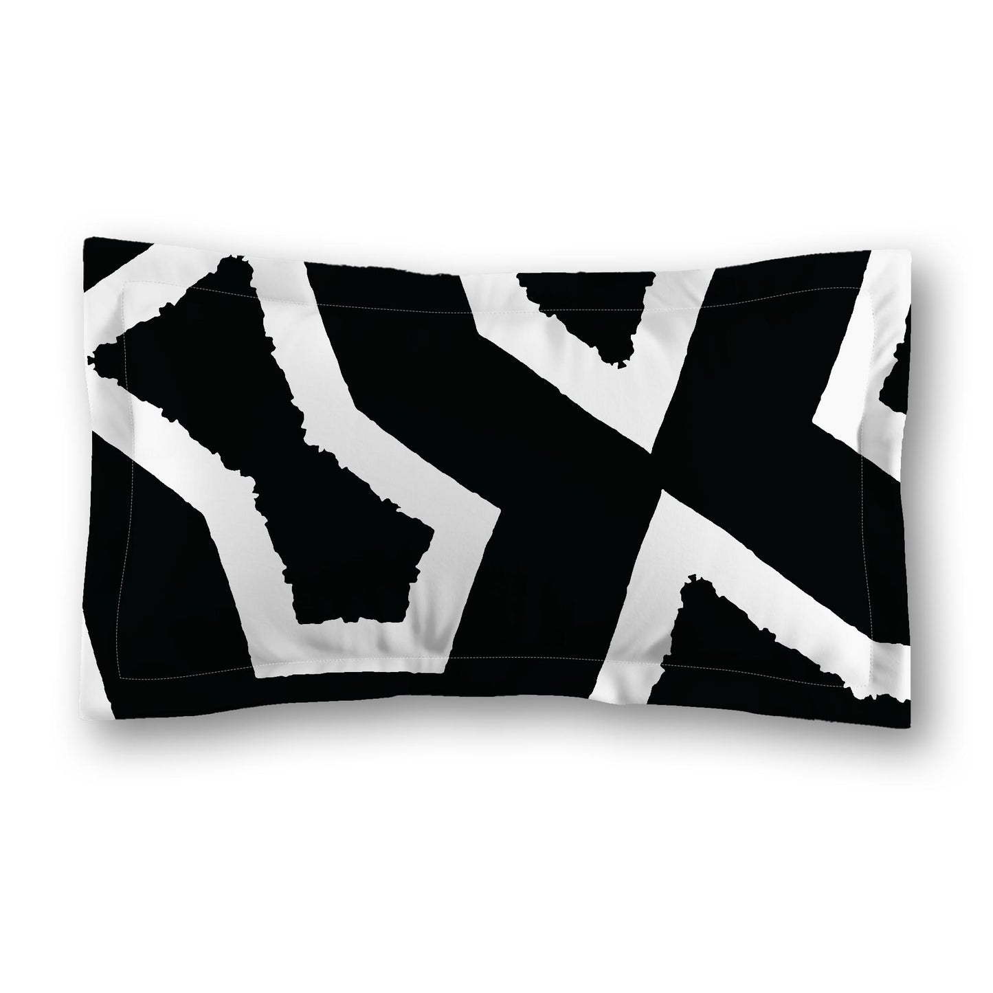 Black Microfiber Pillow Sham with Flange, Bold White Graphic on Front, Tan Reverse Side, Standard (width x length) 22 x 30 inches / 56 x 76 cm