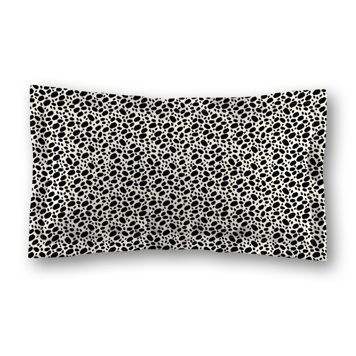 Pale Cream Microfiber Pillow Sham with Flange, Black Hand-painted Dab Motif Print, White Reverse Side, Standard (width x length) 22 x 30 inches / 56 x 76 cm
